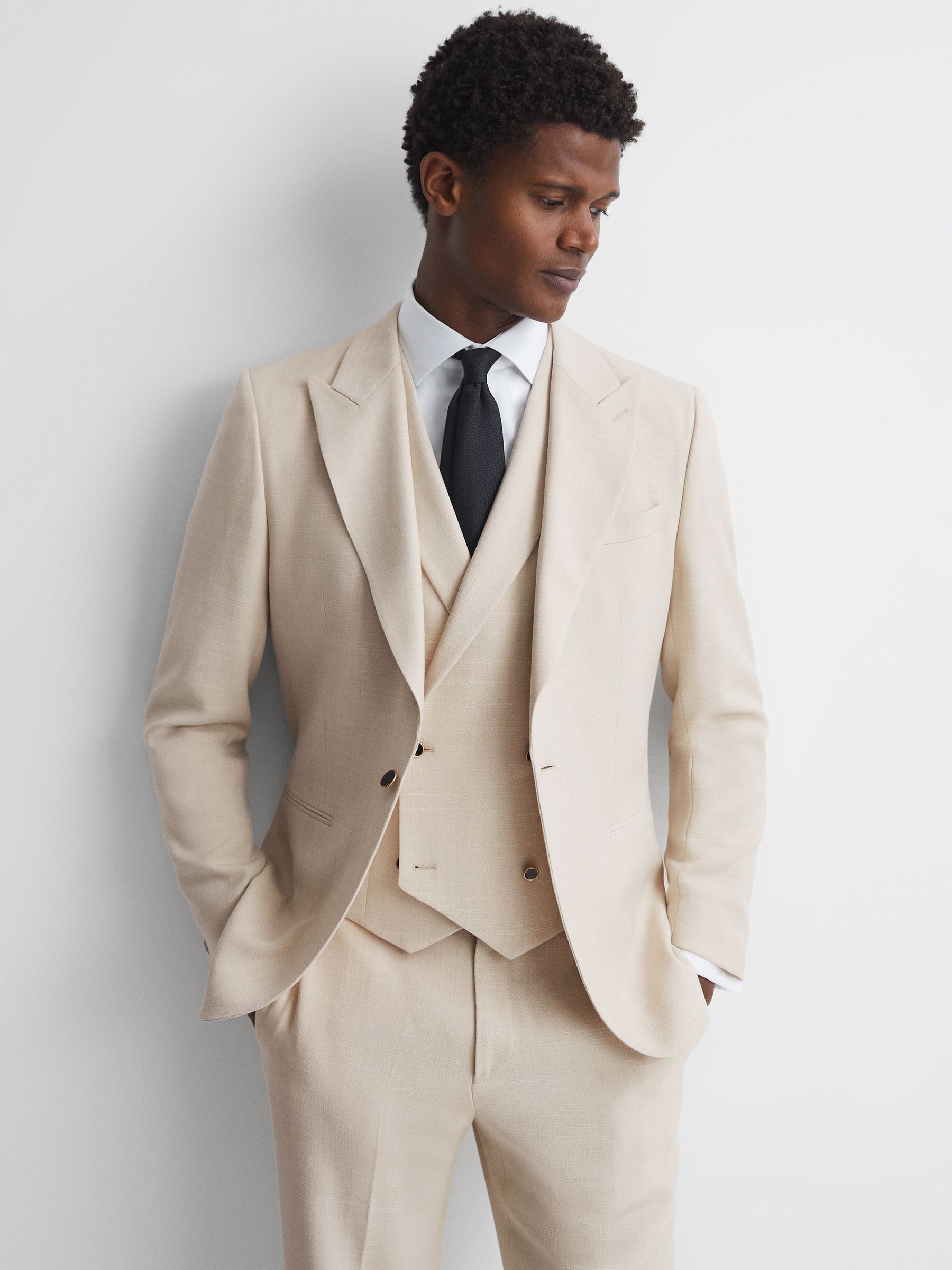 Slim Fit Textured Single Breasted Blazer in Ivory - Image 3 of 7