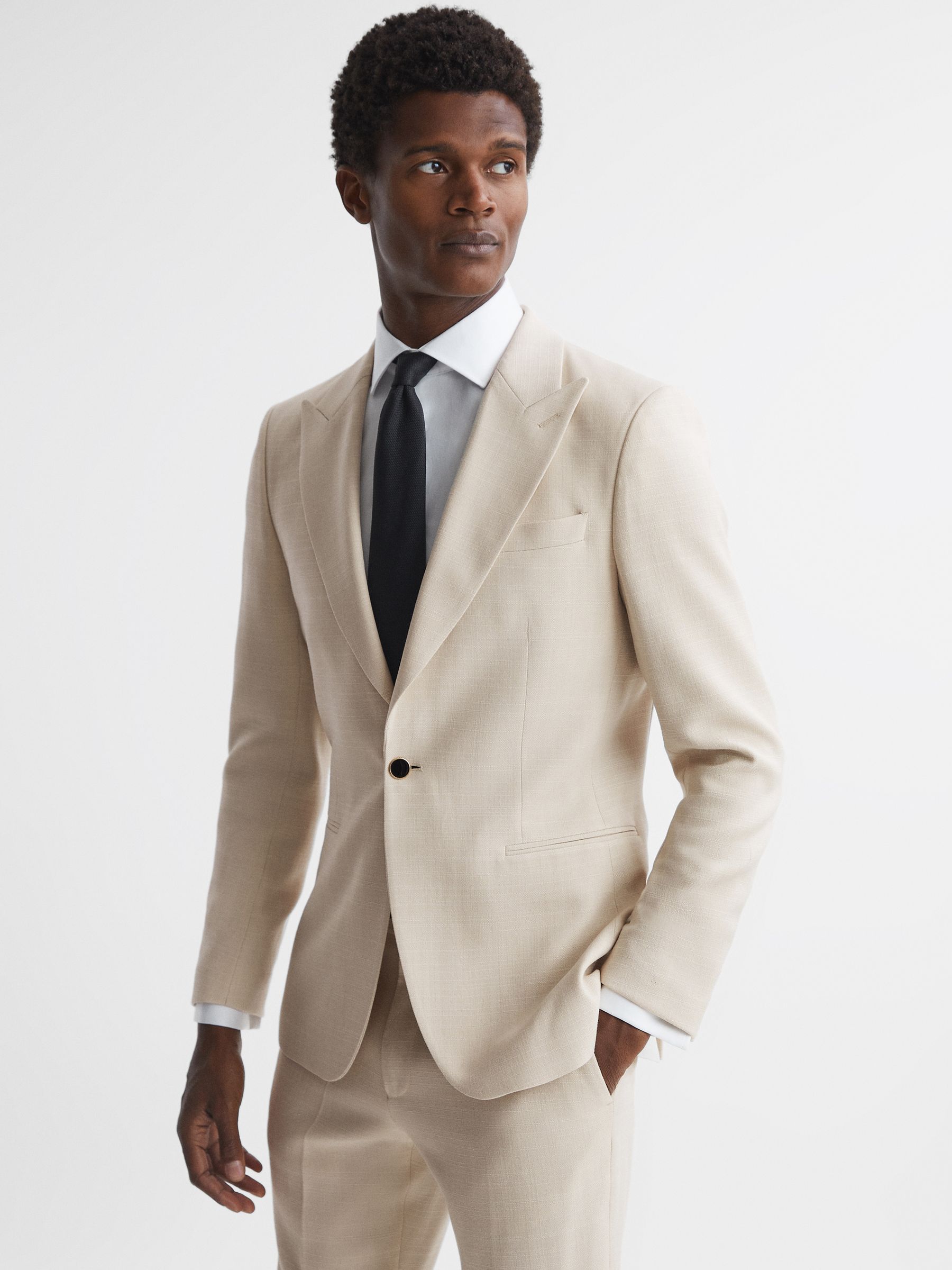 Slim Fit Textured Single Breasted Blazer in Ivory - Image 4 of 7
