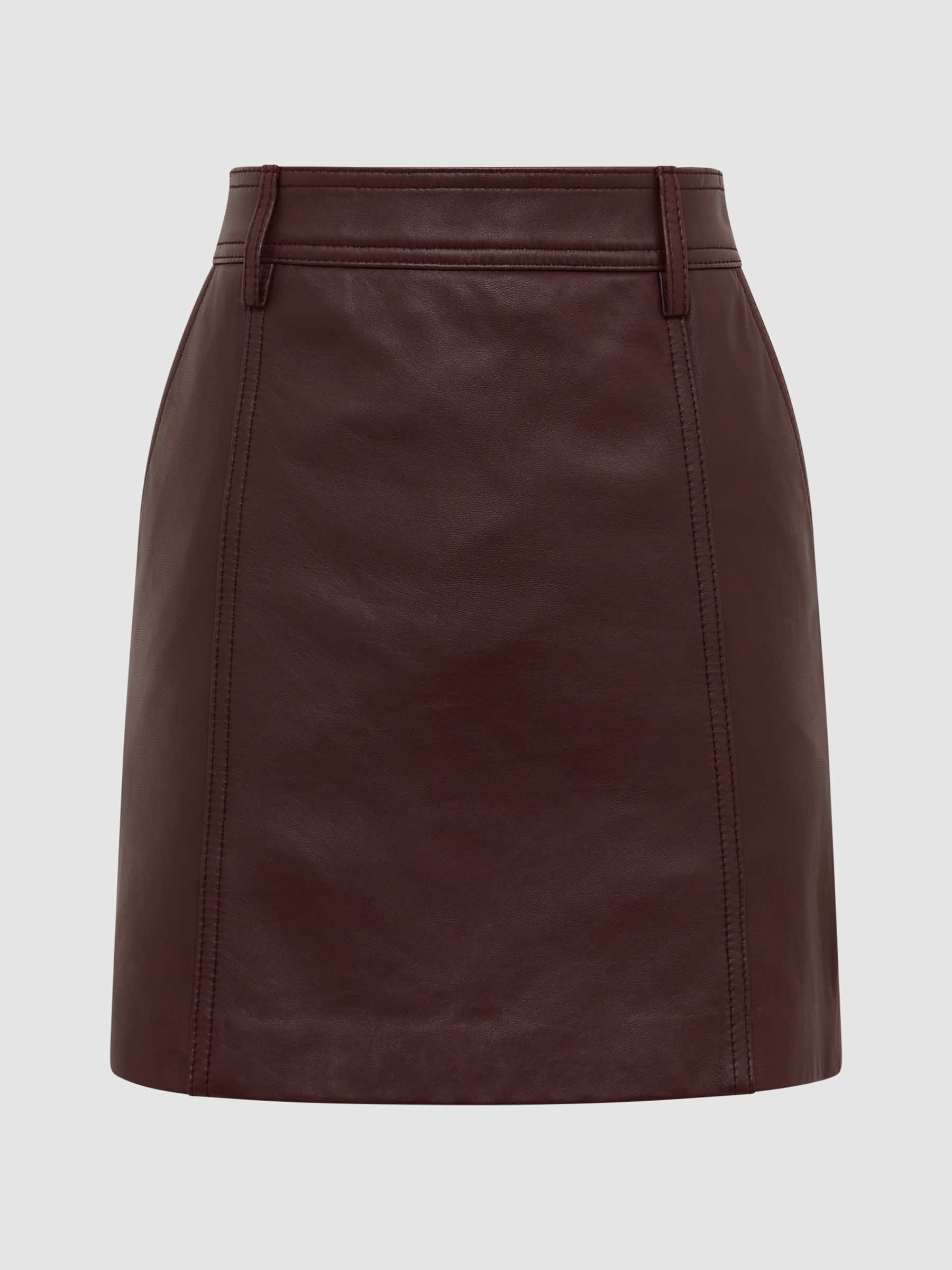 Leather Mini Skirt in Berry - Image 2 of 6