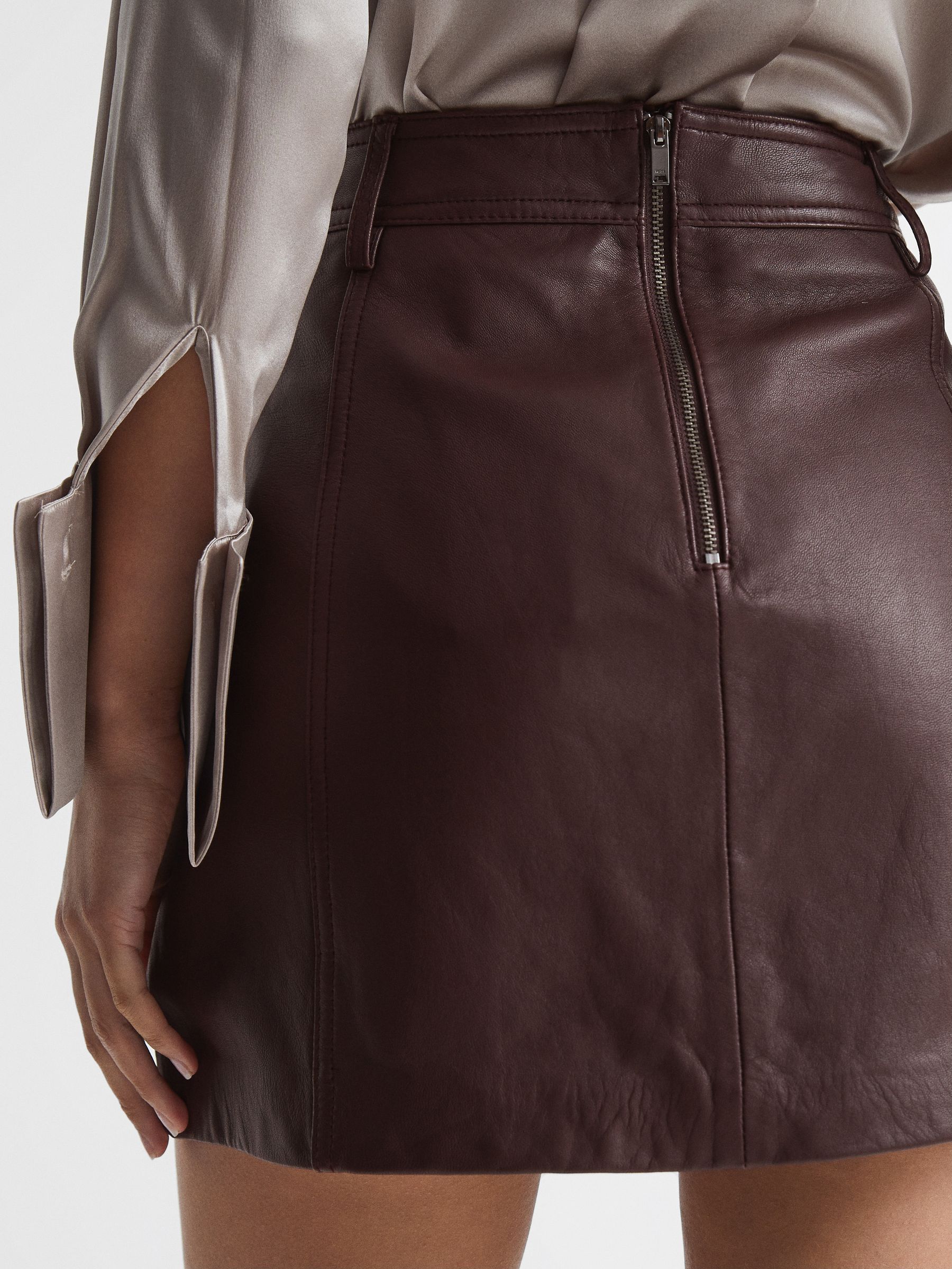 Leather Mini Skirt in Berry - Image 6 of 6