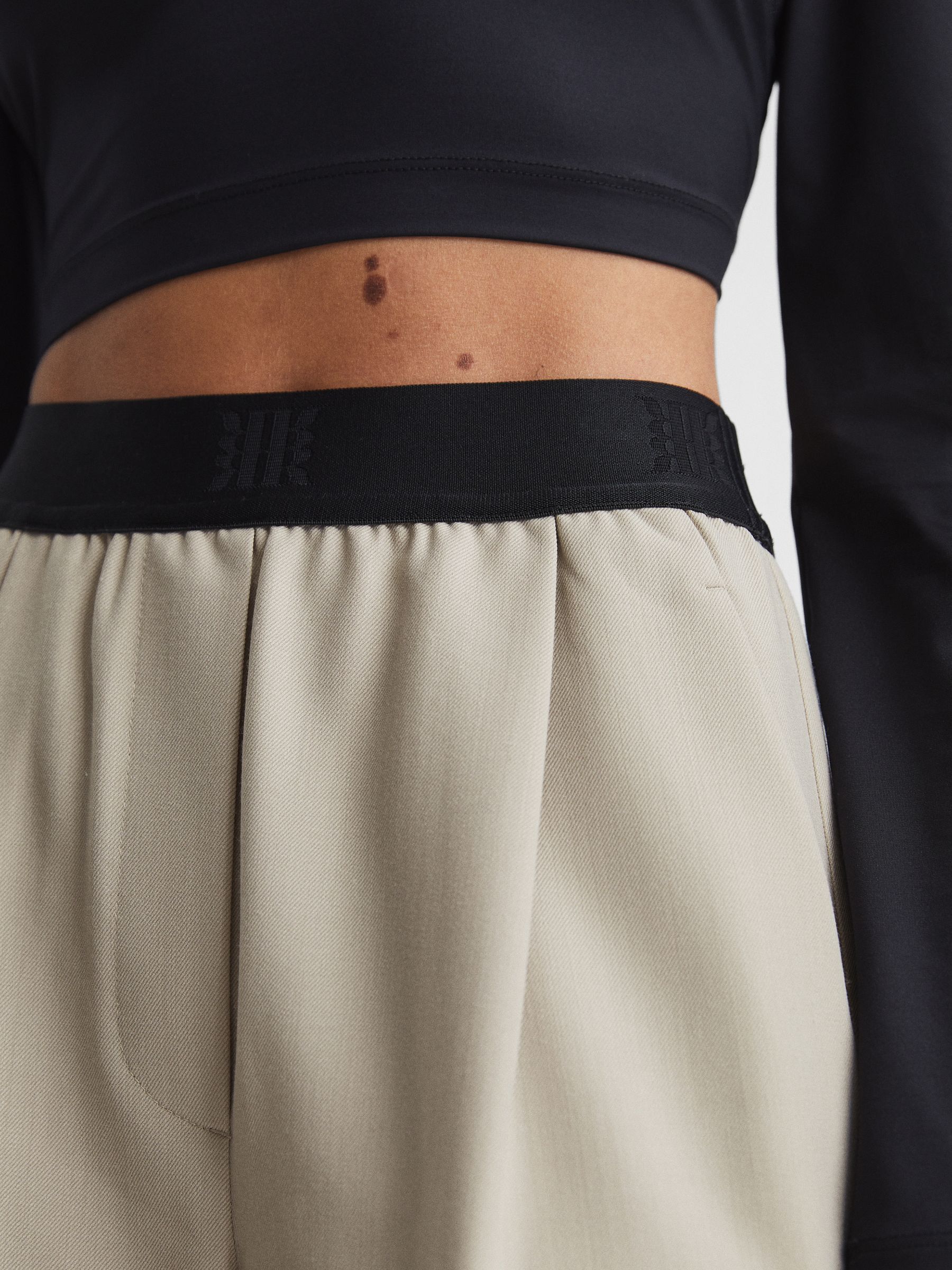 Wide Leg Elasticated Waist Trousers in Stone - Image 4 of 7