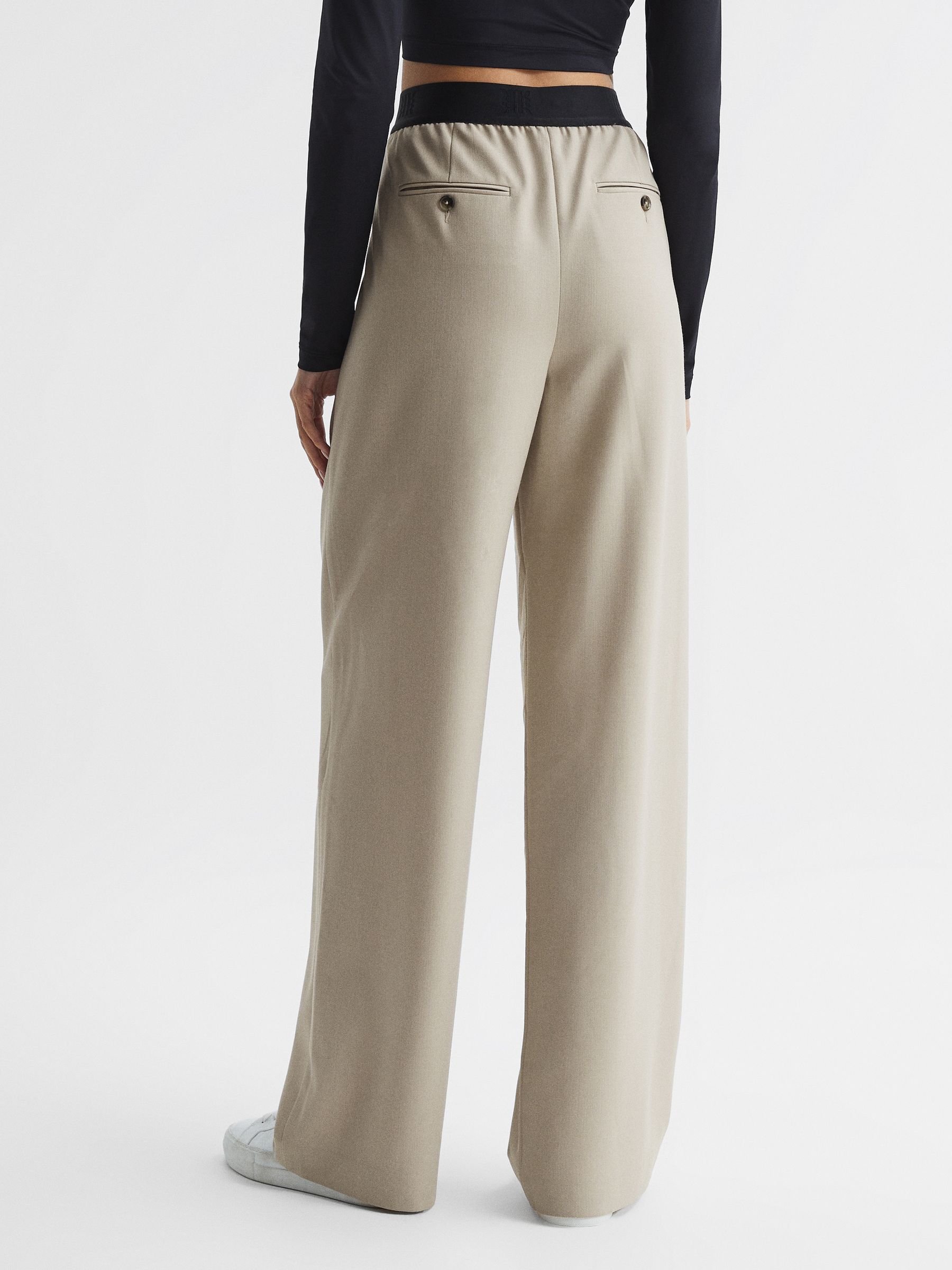 Wide Leg Elasticated Waist Trousers in Stone - Image 5 of 7