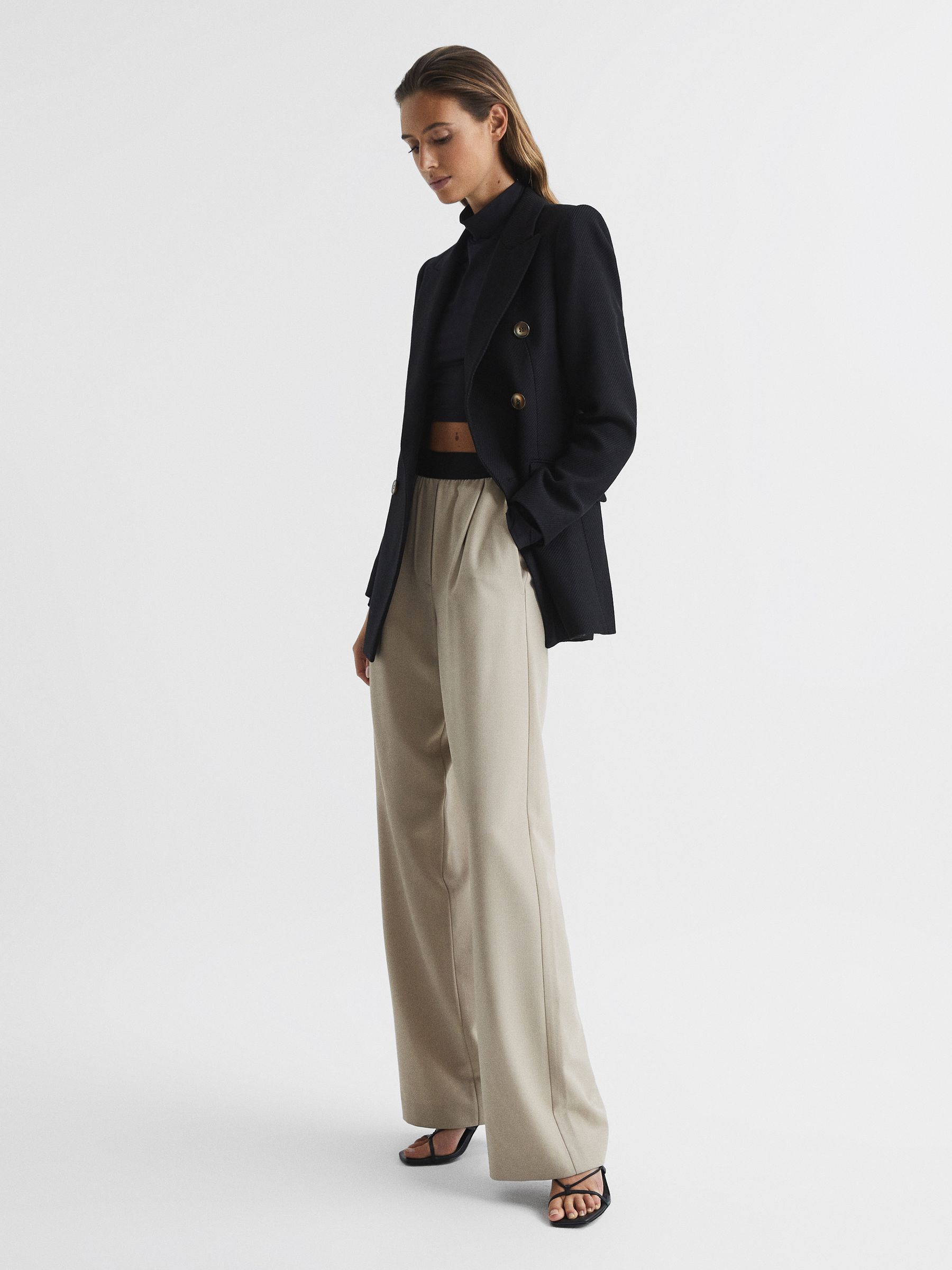 Wide Leg Elasticated Waist Trousers in Stone - Image 7 of 7