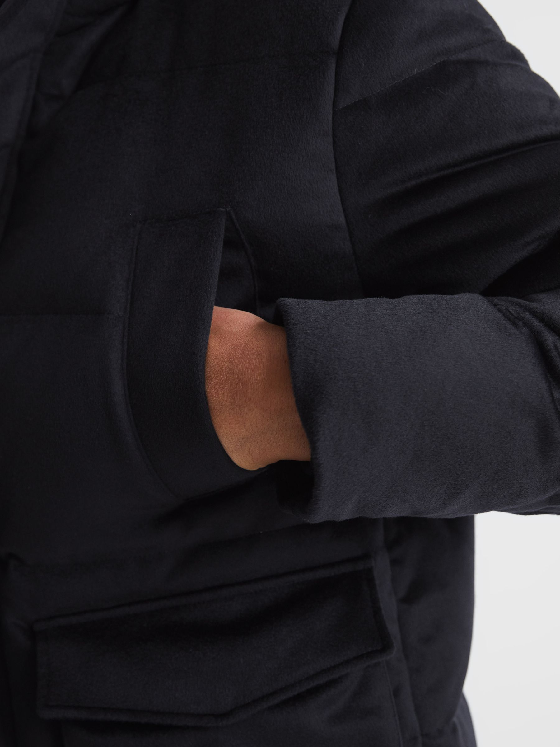 Cashmere Down Filled Puffer Jacket in Navy - Image 4 of 8