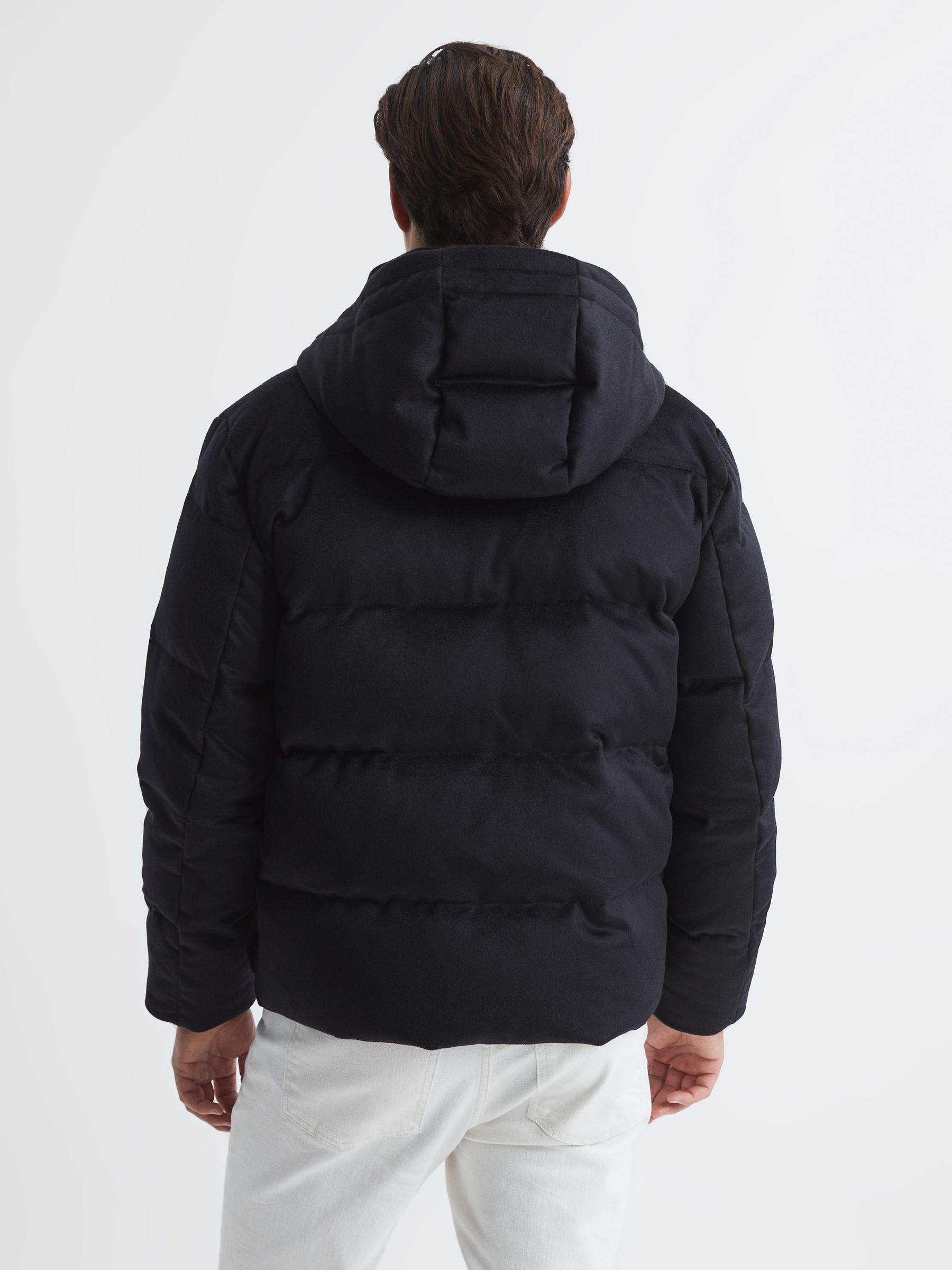Cashmere Down Filled Puffer Jacket in Navy - Image 5 of 8