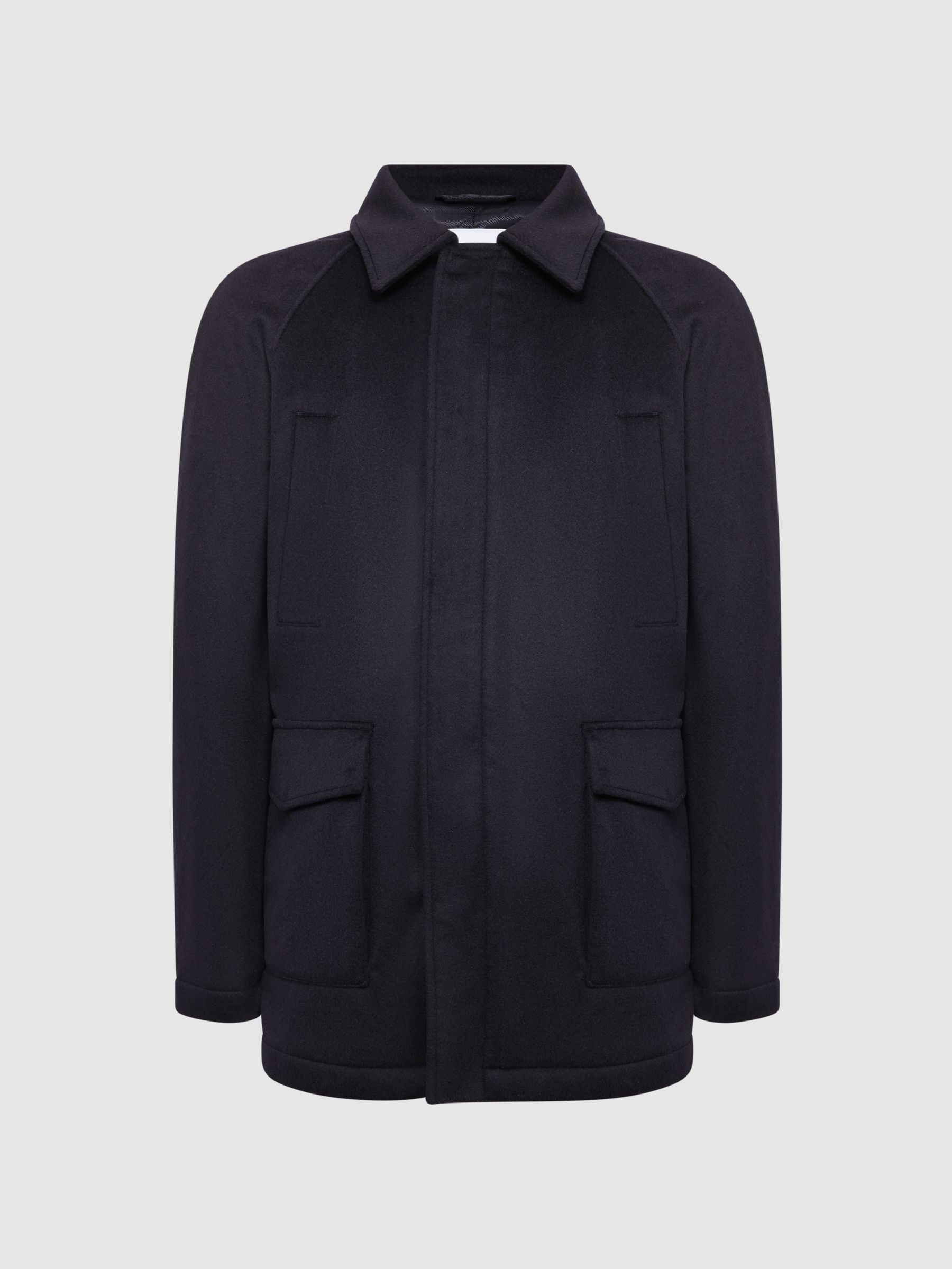 Zip Through Cashmere Coat in Navy - Image 2 of 6