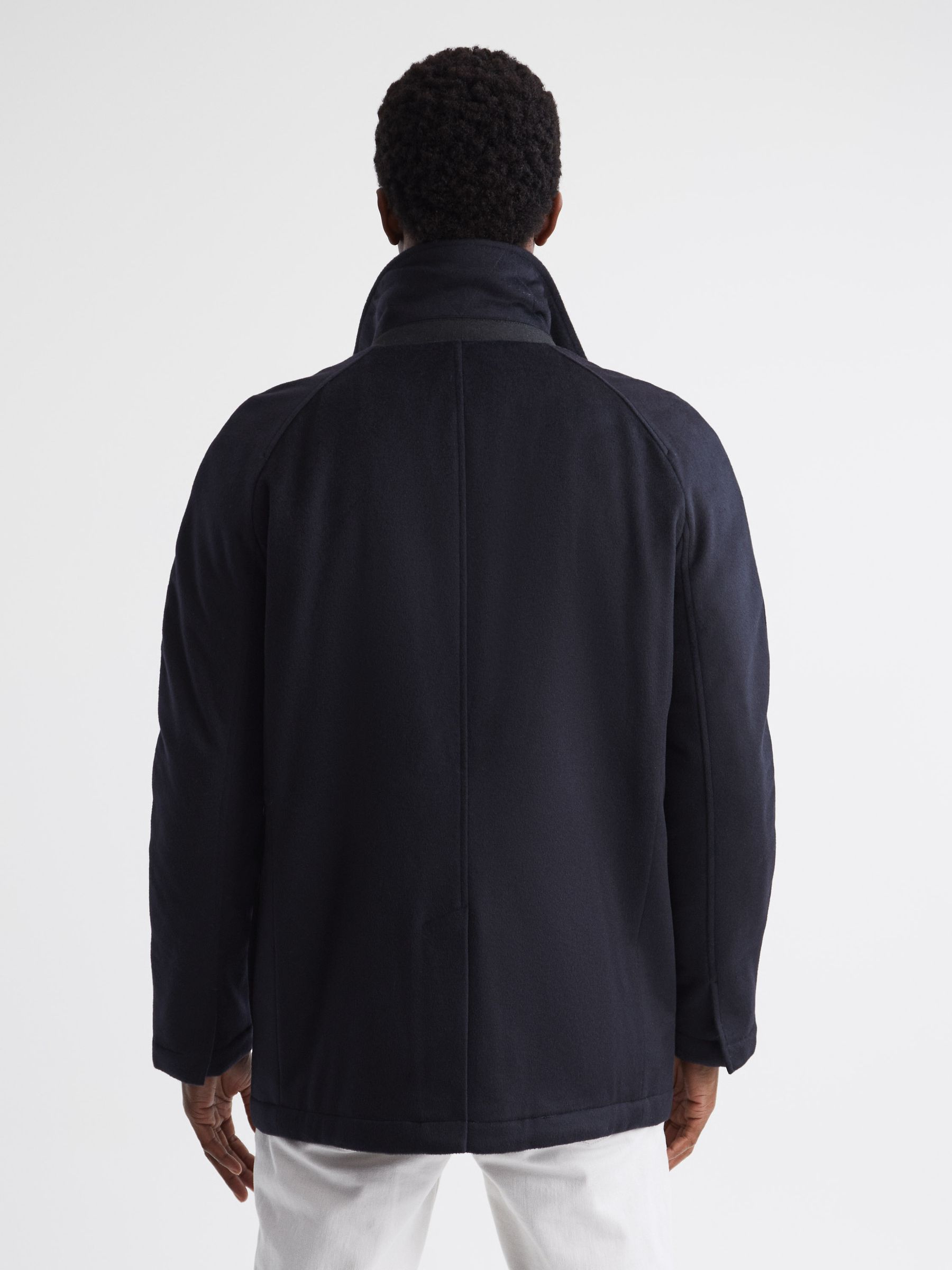 Zip Through Cashmere Coat in Navy - Image 5 of 6