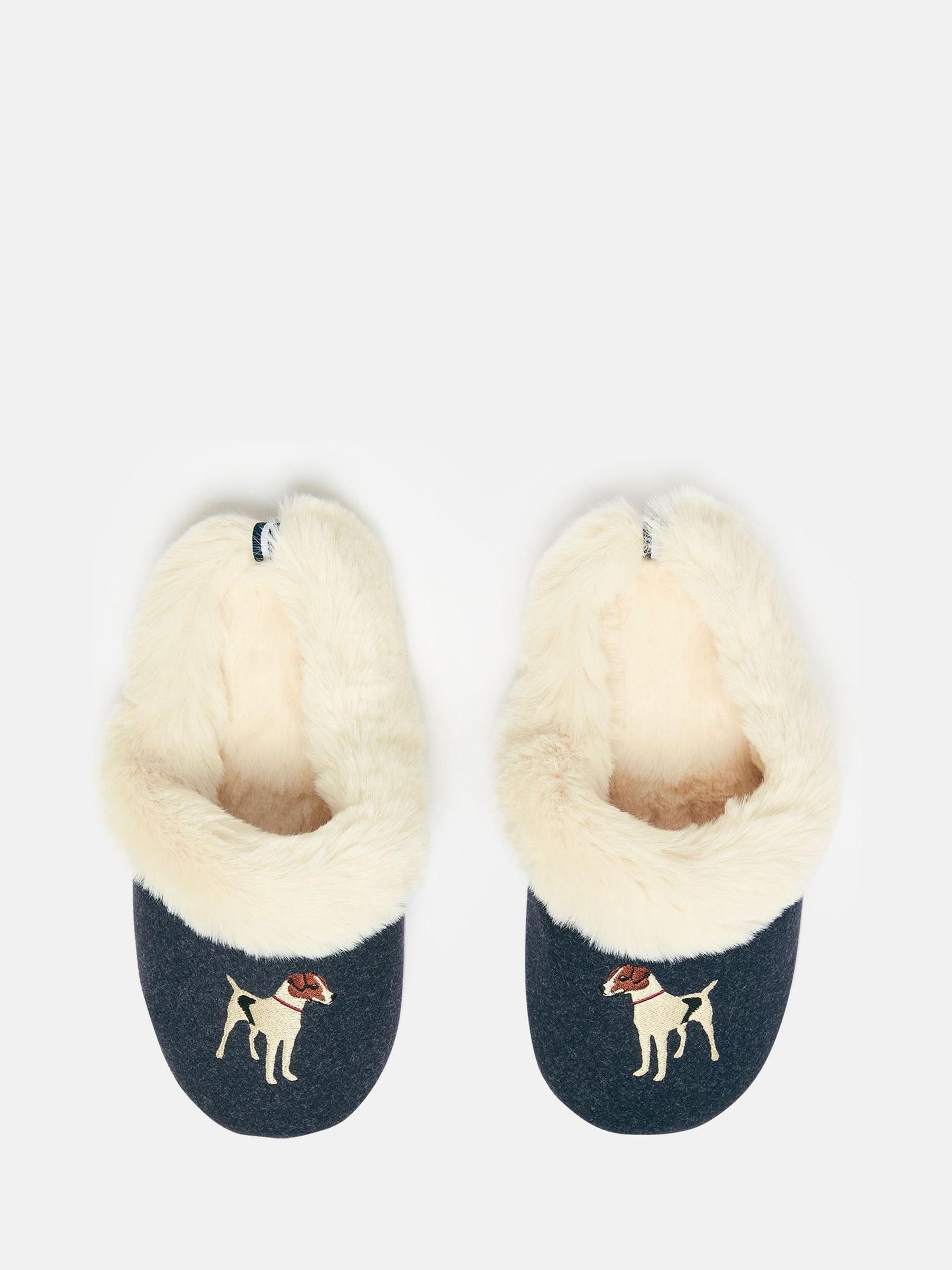 Slippet Luxe Blue Faux Fur Lined Embroidered Mule Slippers - Image 1 of 5