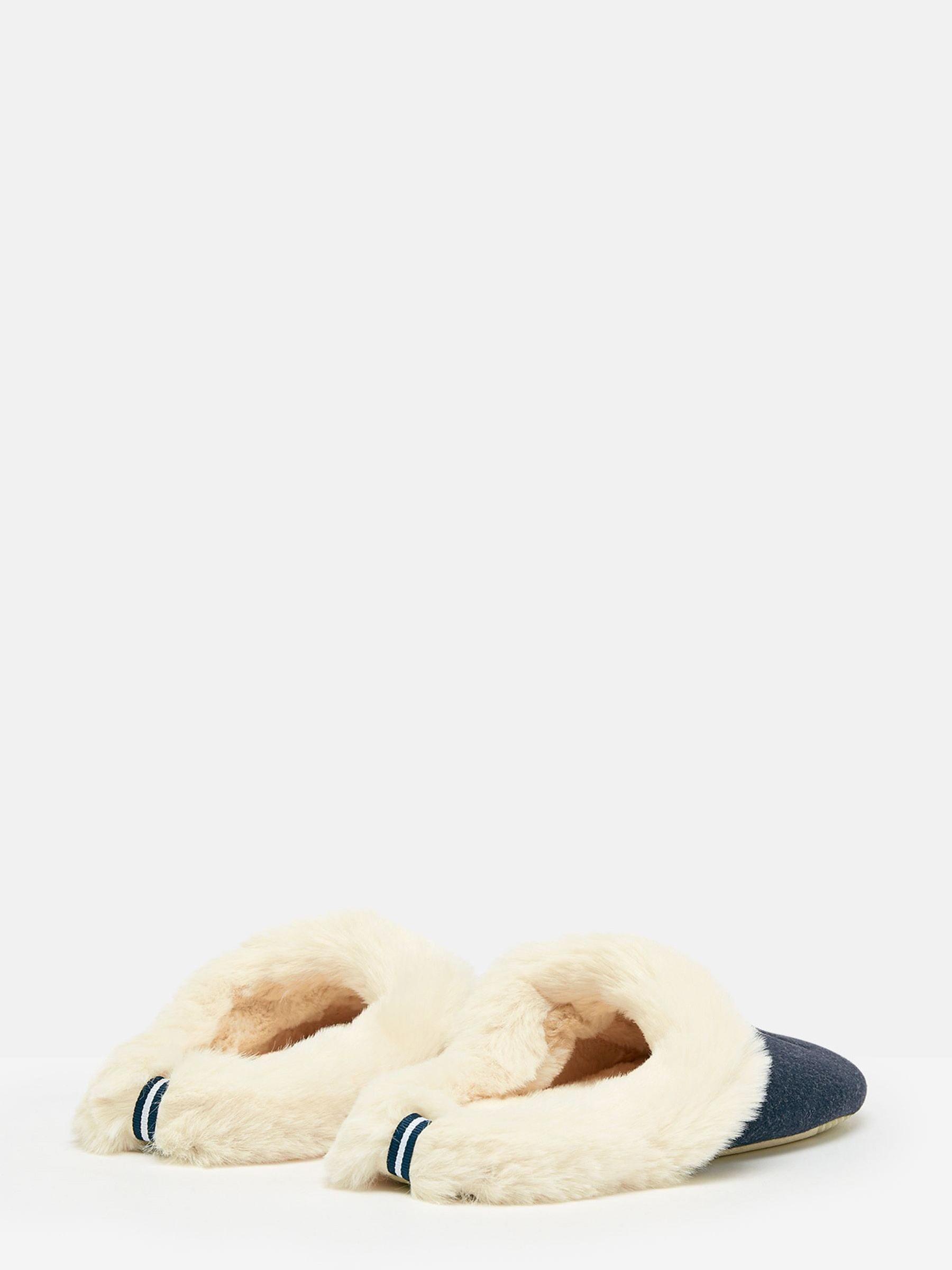 Slippet Luxe Blue Faux Fur Lined Embroidered Mule Slippers - Image 2 of 5