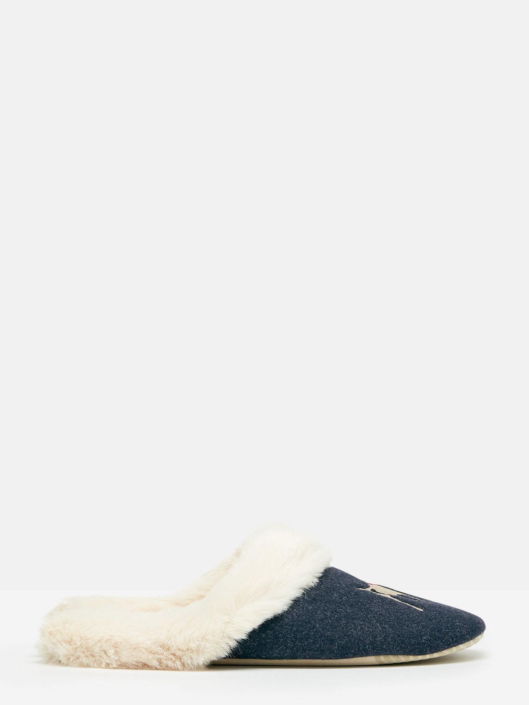 Slippet Luxe Blue Faux Fur Lined Embroidered Mule Slippers - Image 3 of 5