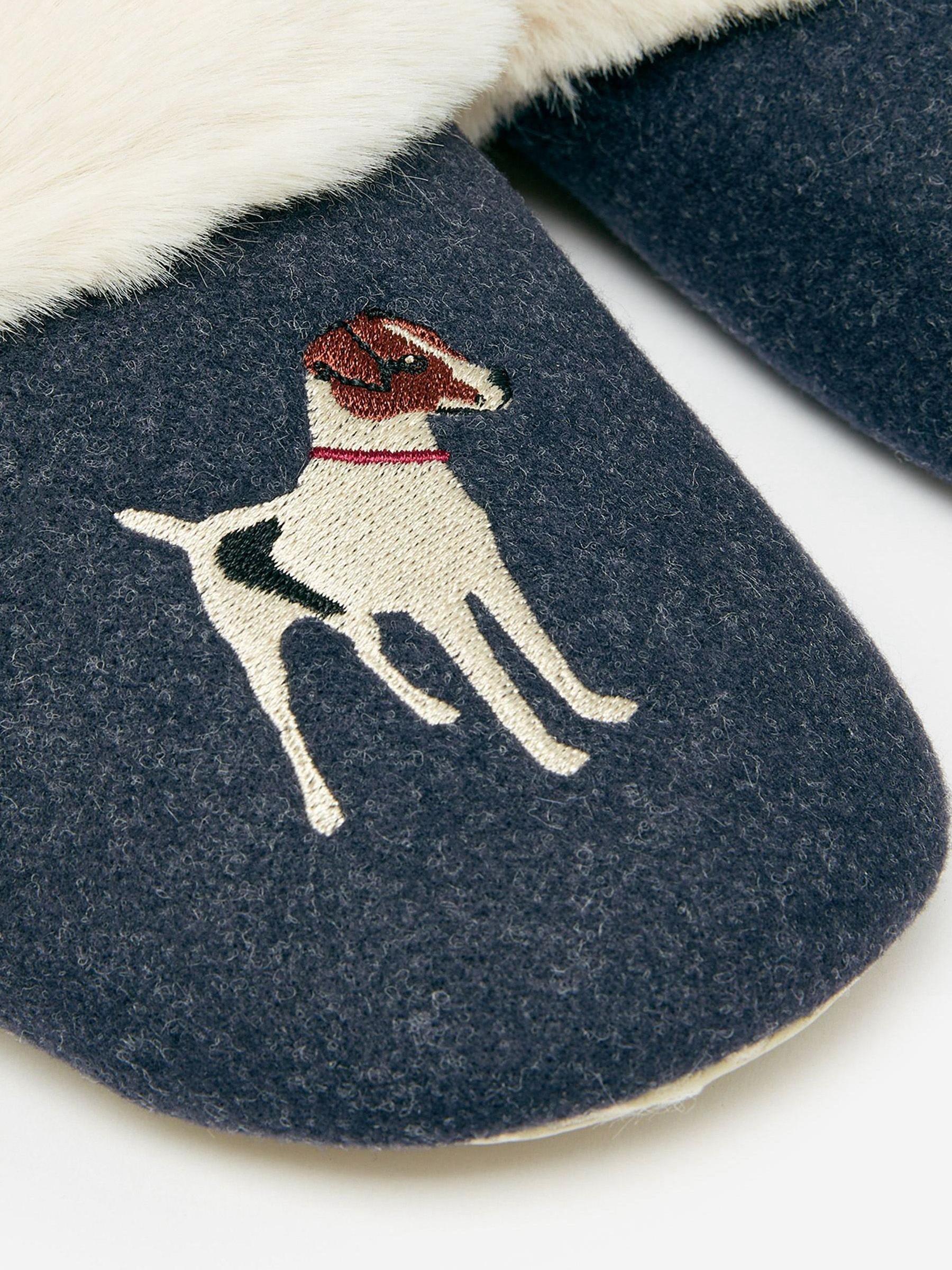 Slippet Luxe Blue Faux Fur Lined Embroidered Mule Slippers - Image 5 of 5