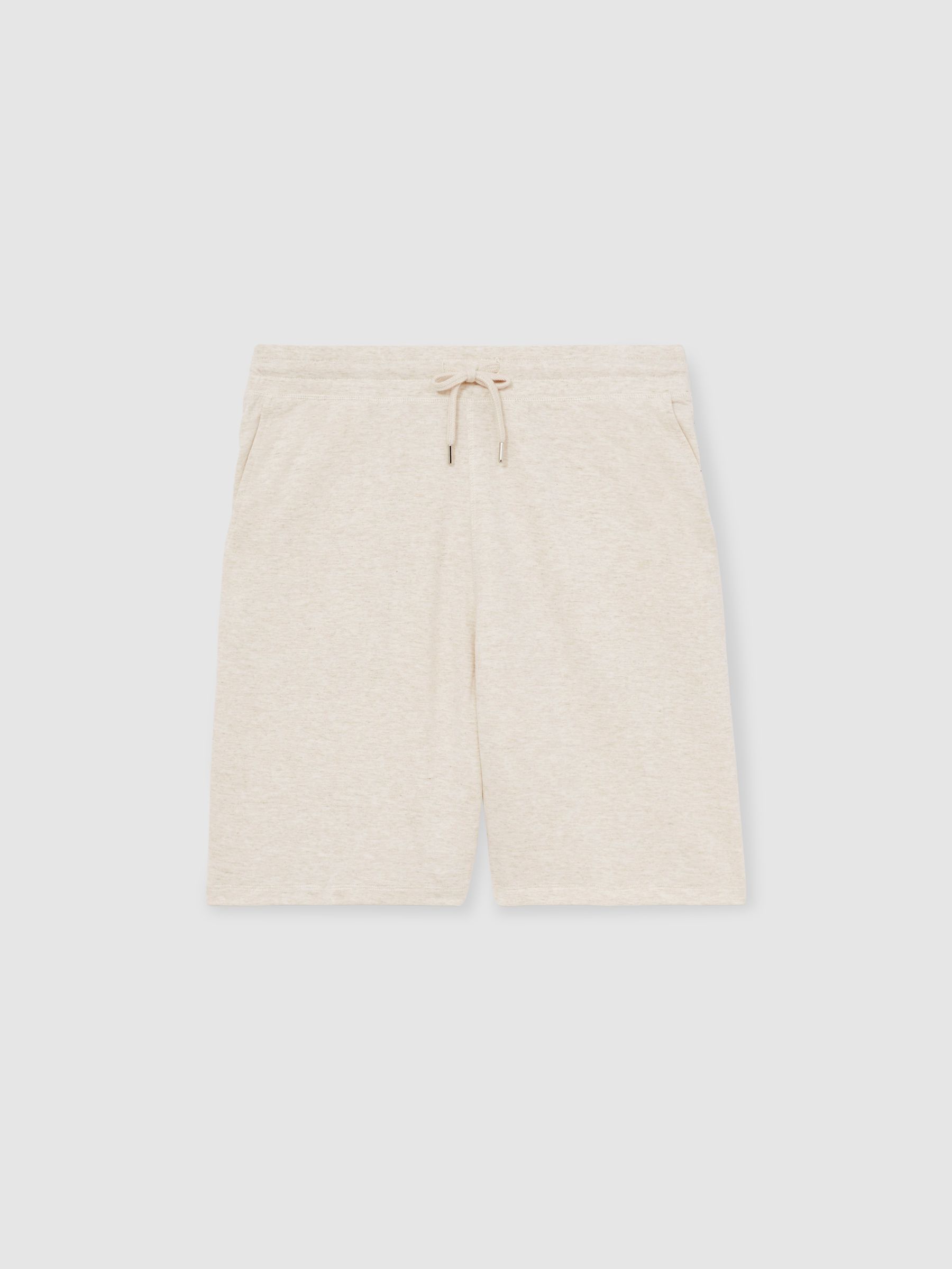 Drawstring Fleece Lined Shorts in Oatmeal Melange - Image 2 of 6
