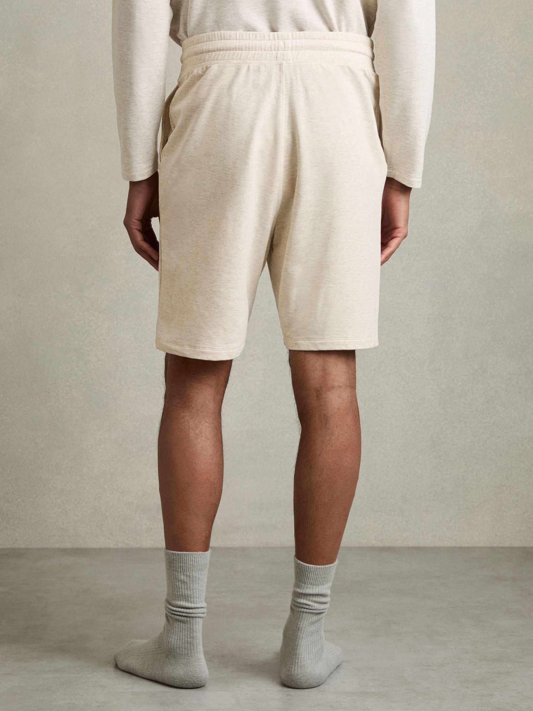 Drawstring Fleece Lined Shorts in Oatmeal Melange - Image 5 of 6