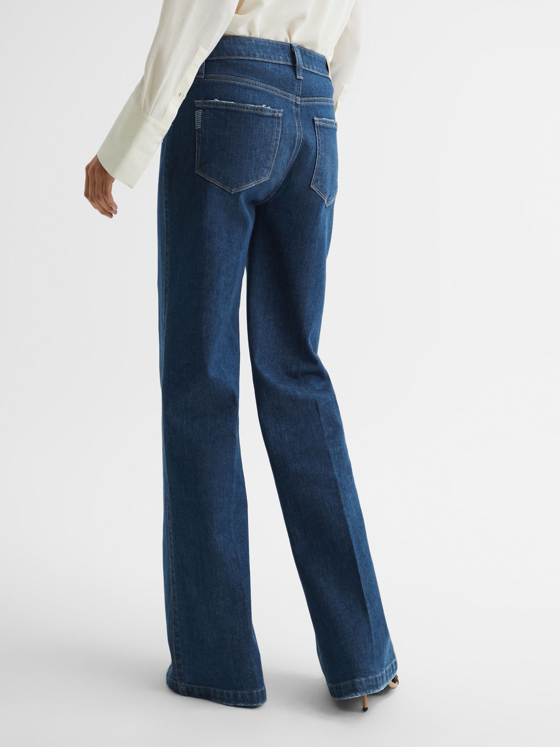 Paige High Rise Flared Jeans in Dark Blue - Image 12 of 12