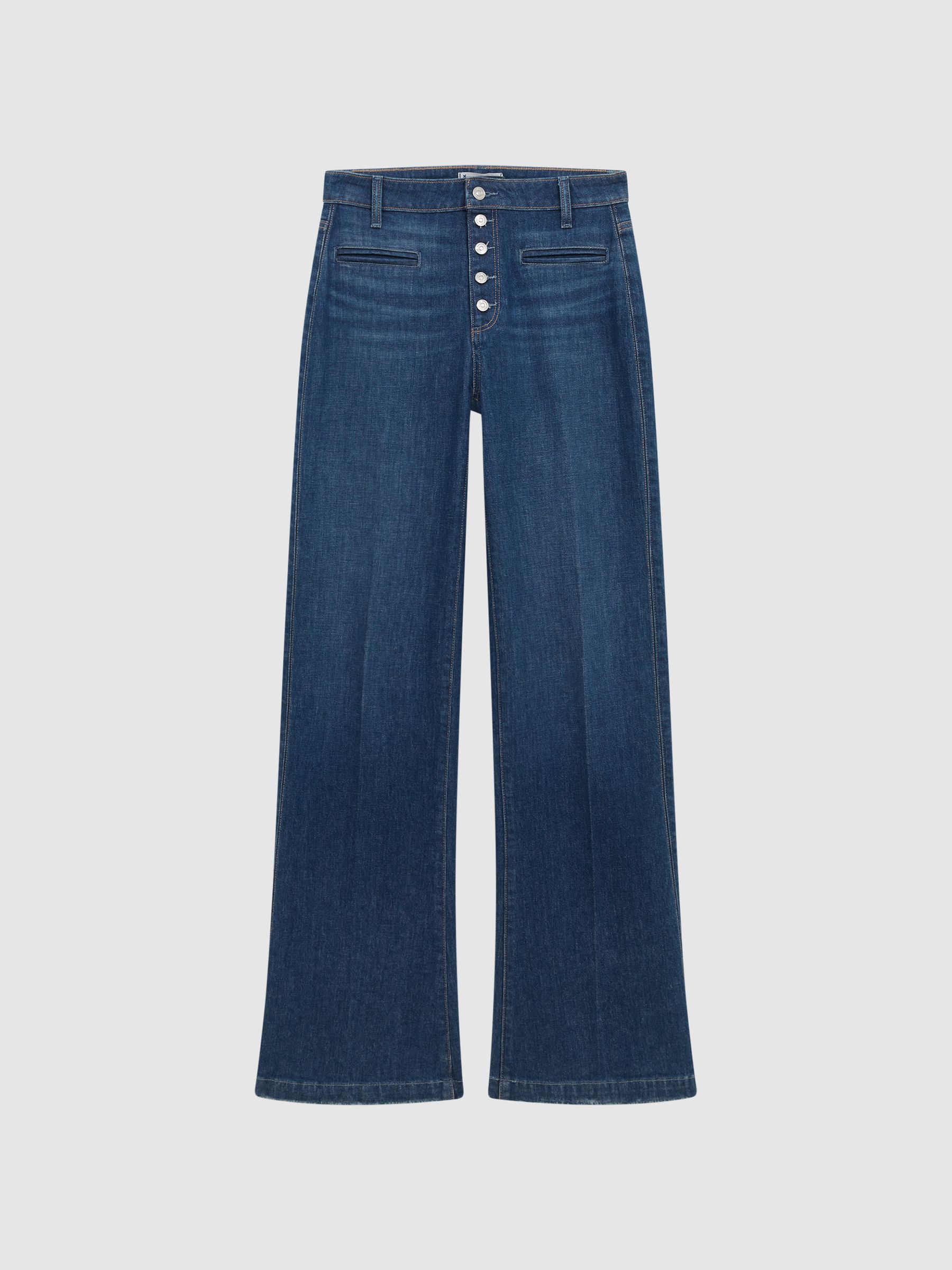 Paige High Rise Flared Jeans in Dark Blue - Image 2 of 12