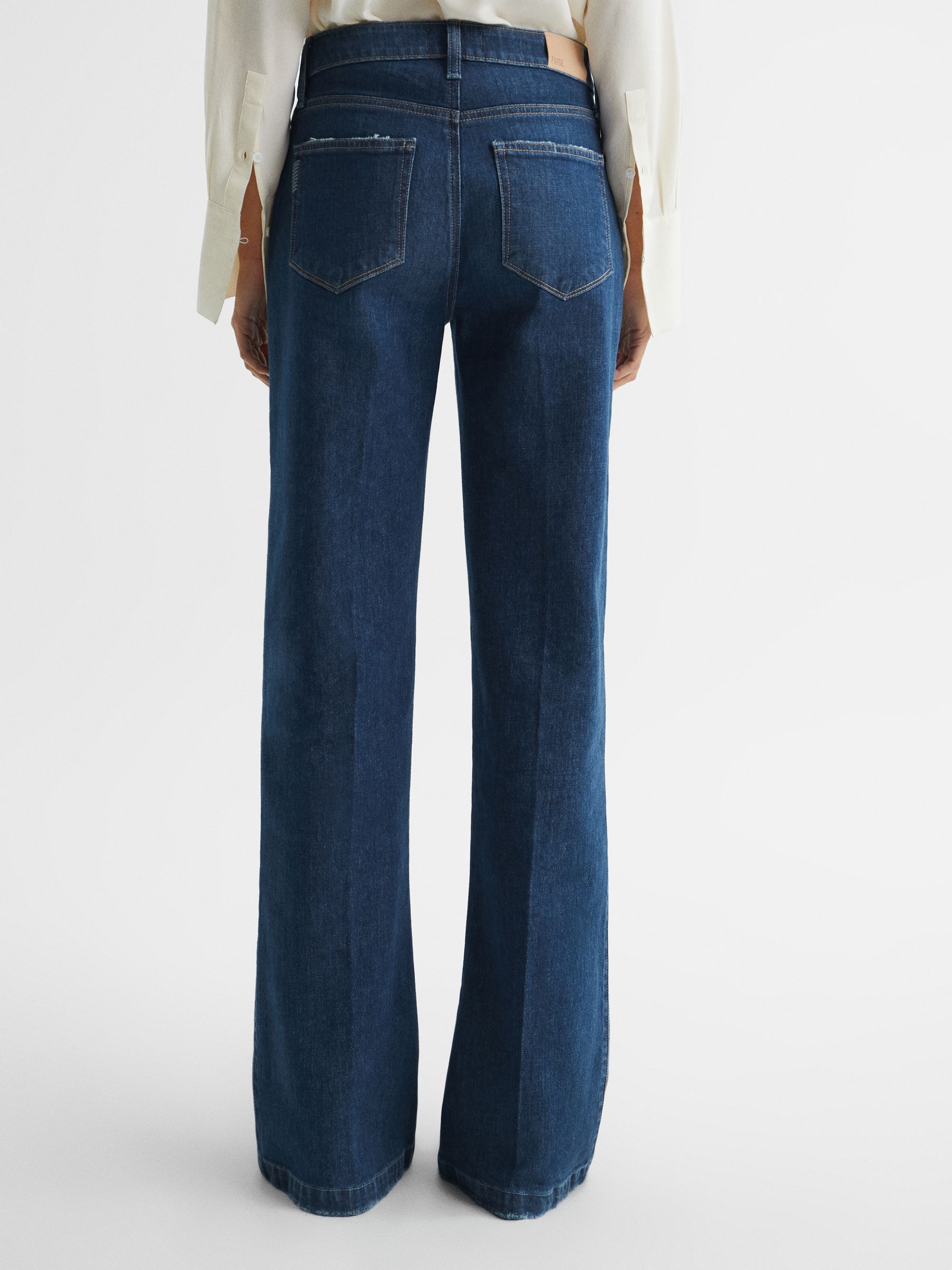 Paige High Rise Flared Jeans in Dark Blue - Image 5 of 12