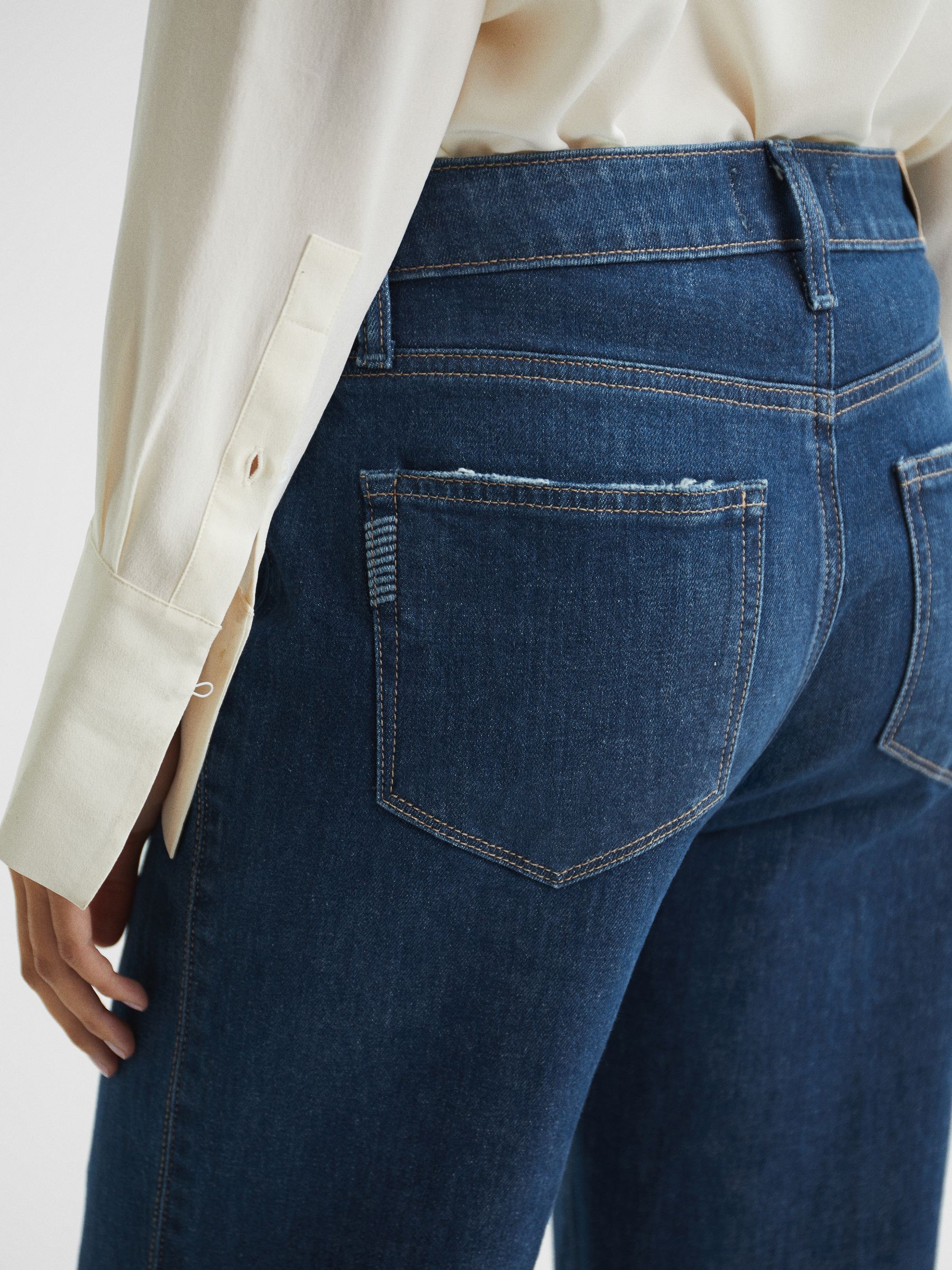 Paige High Rise Flared Jeans in Dark Blue - Image 8 of 12