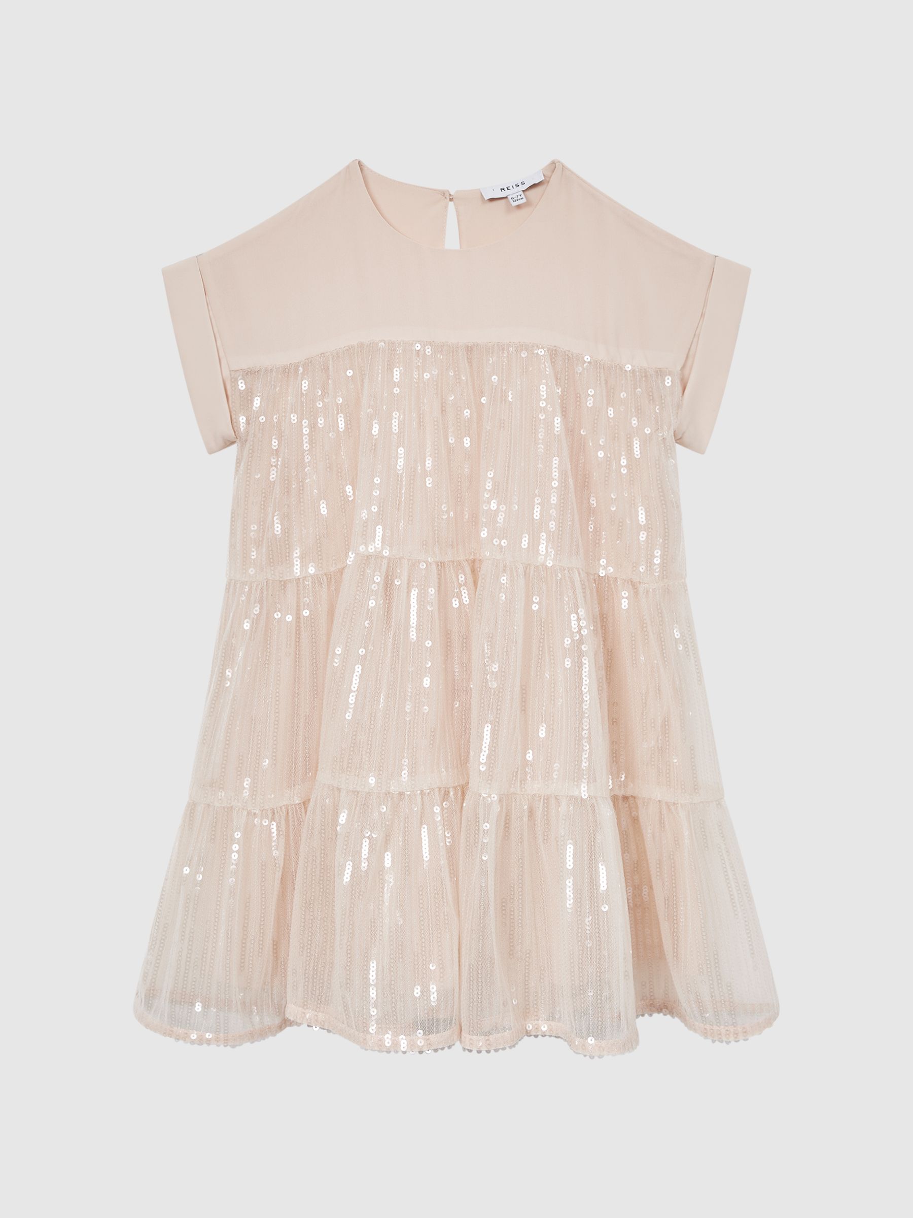 4-9 yrs Sequin Tiered Dress in Pale Pink - Image 2 of 6