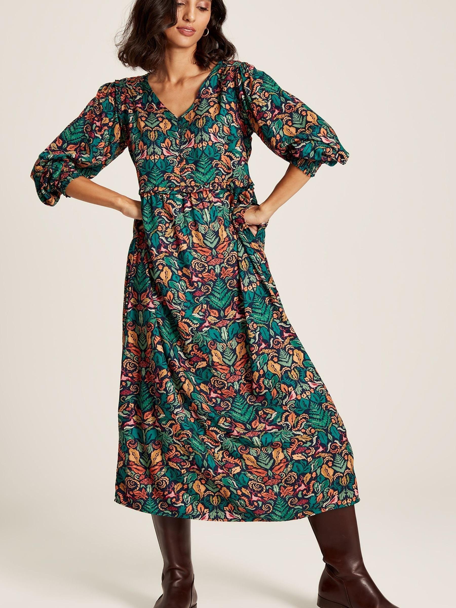 Camilla Green Button Front Tiered Dress Joules