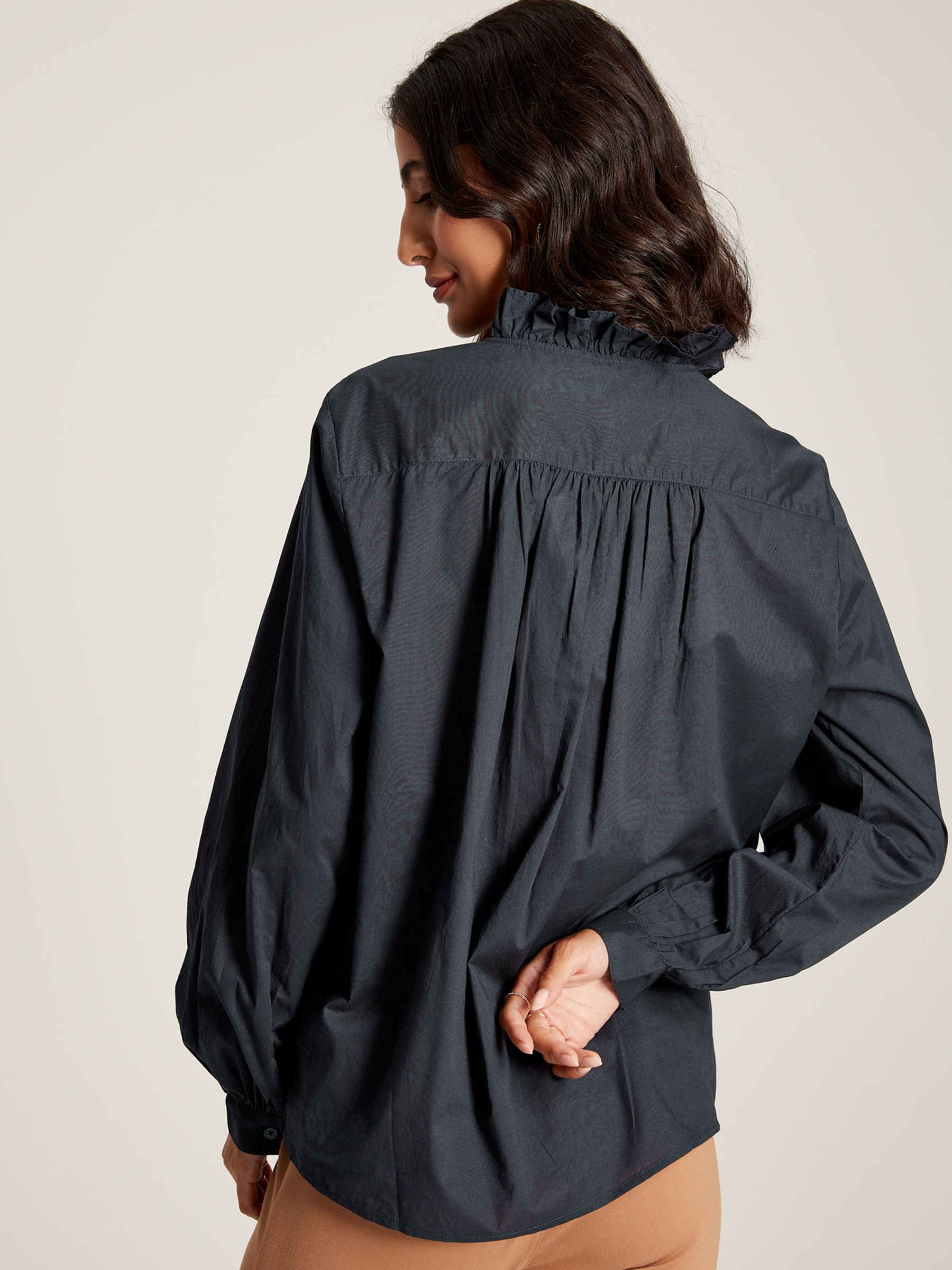 Melanie Navy Blue Cotton Ruffle Blouse - Image 2 of 6