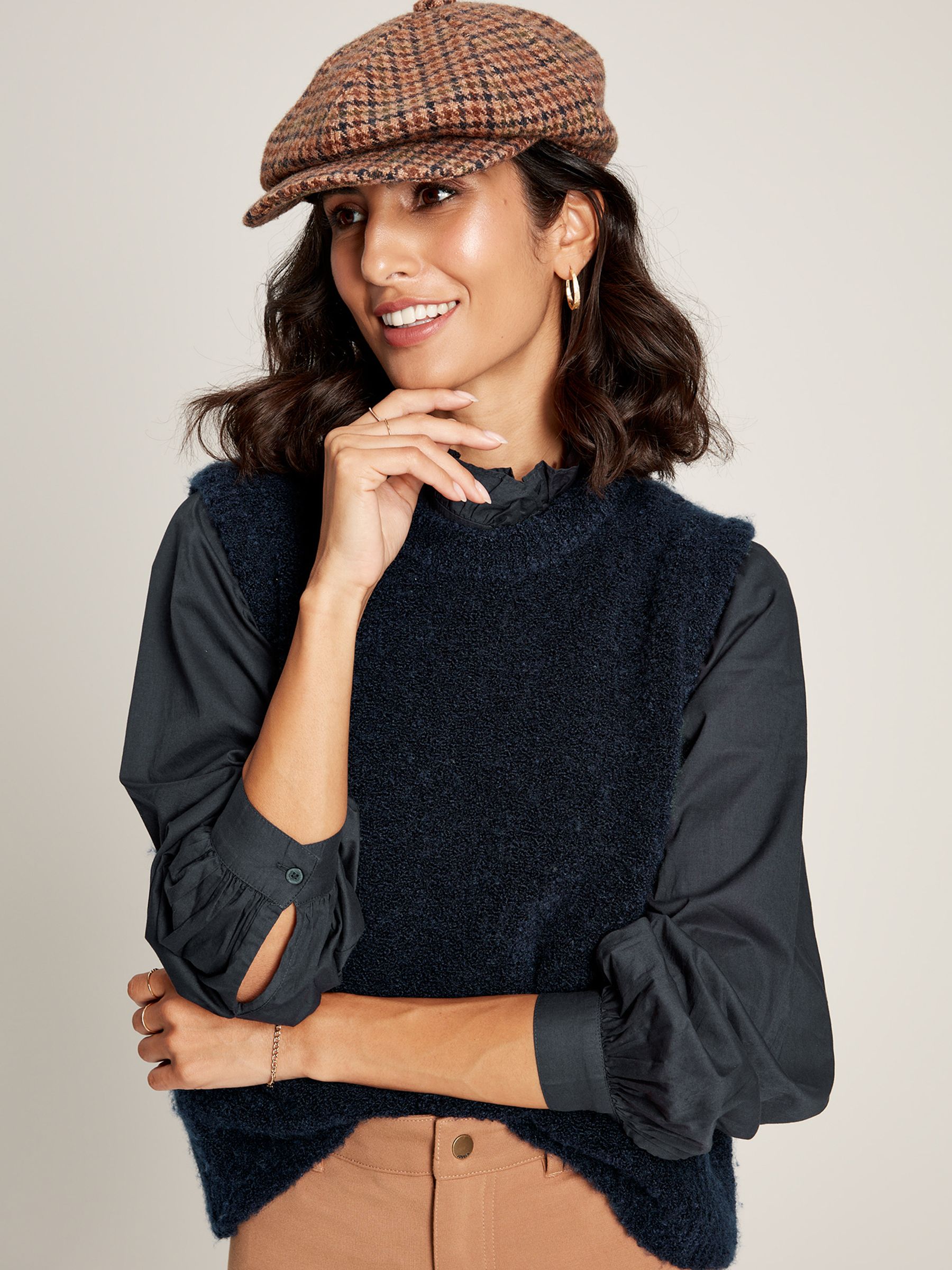Melanie Navy Blue Cotton Ruffle Blouse - Image 3 of 6
