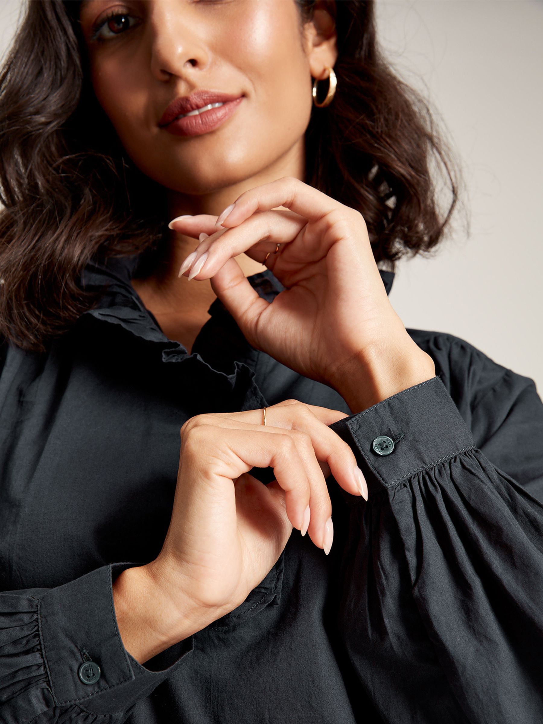 Melanie Navy Blue Cotton Ruffle Blouse - Image 5 of 6