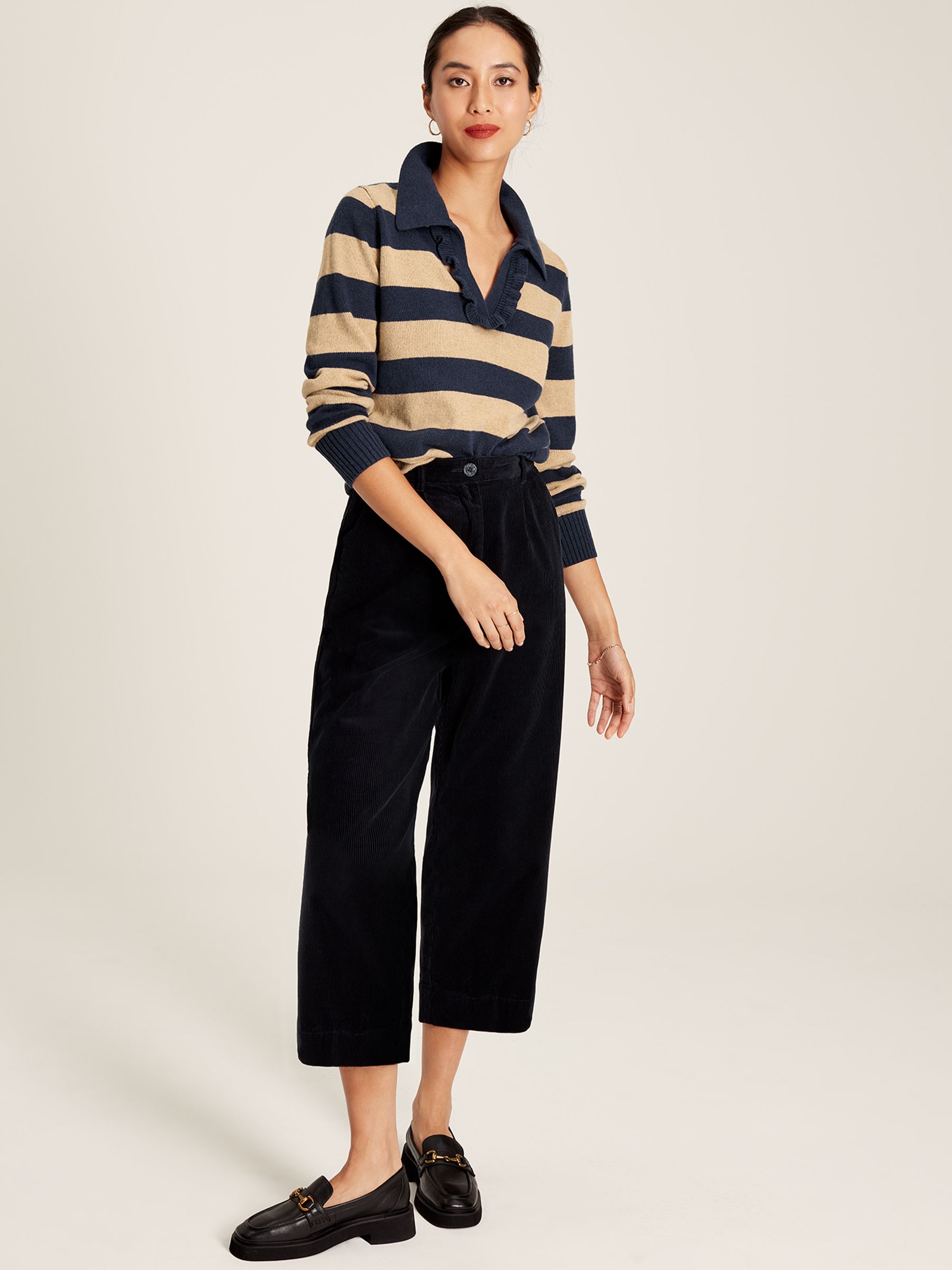 Maddie Oat Striped V Neck Jumper with Collar - Image 10 of 13