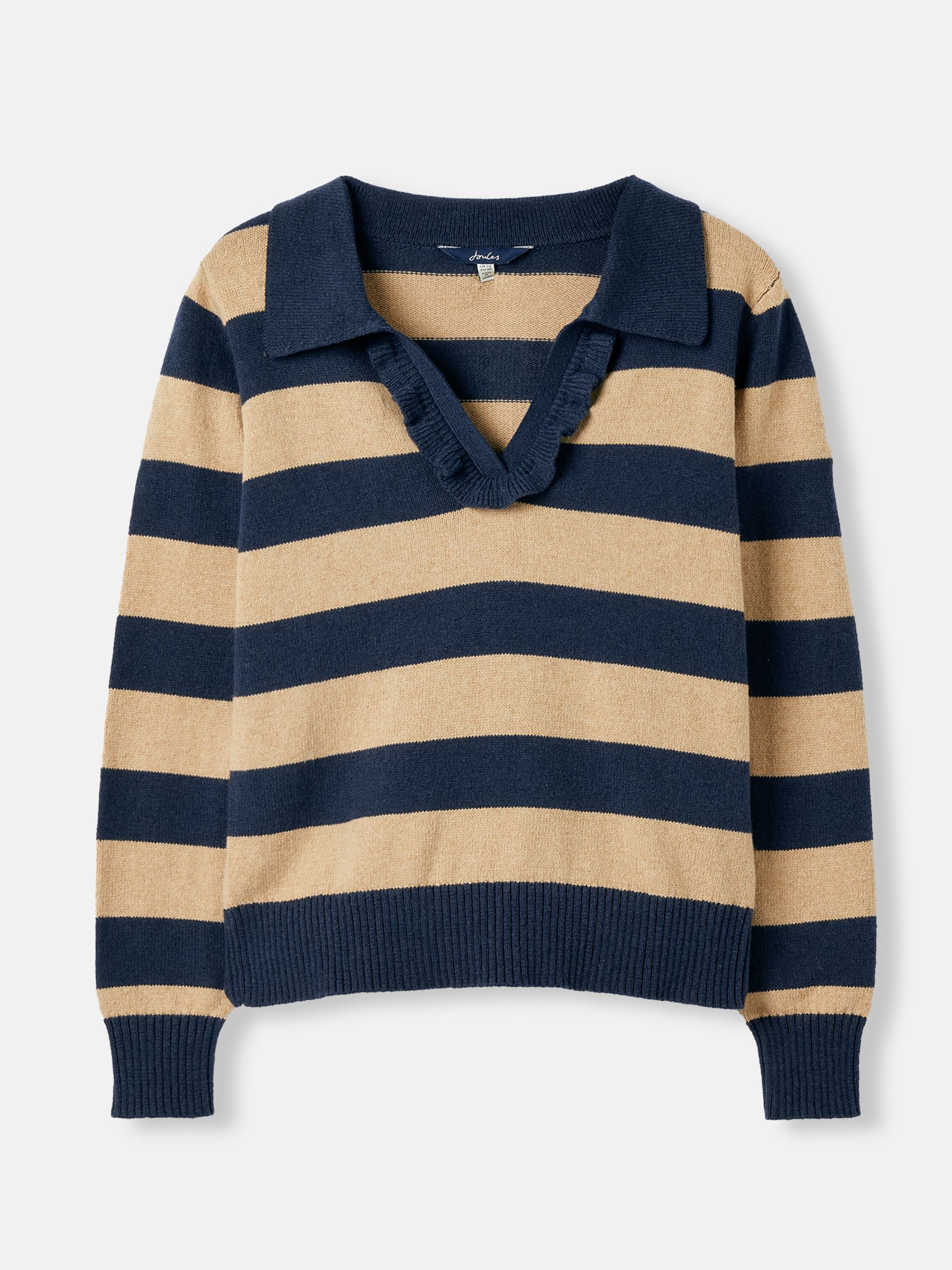 Maddie Oat Striped V Neck Jumper with Collar - Image 7 of 13