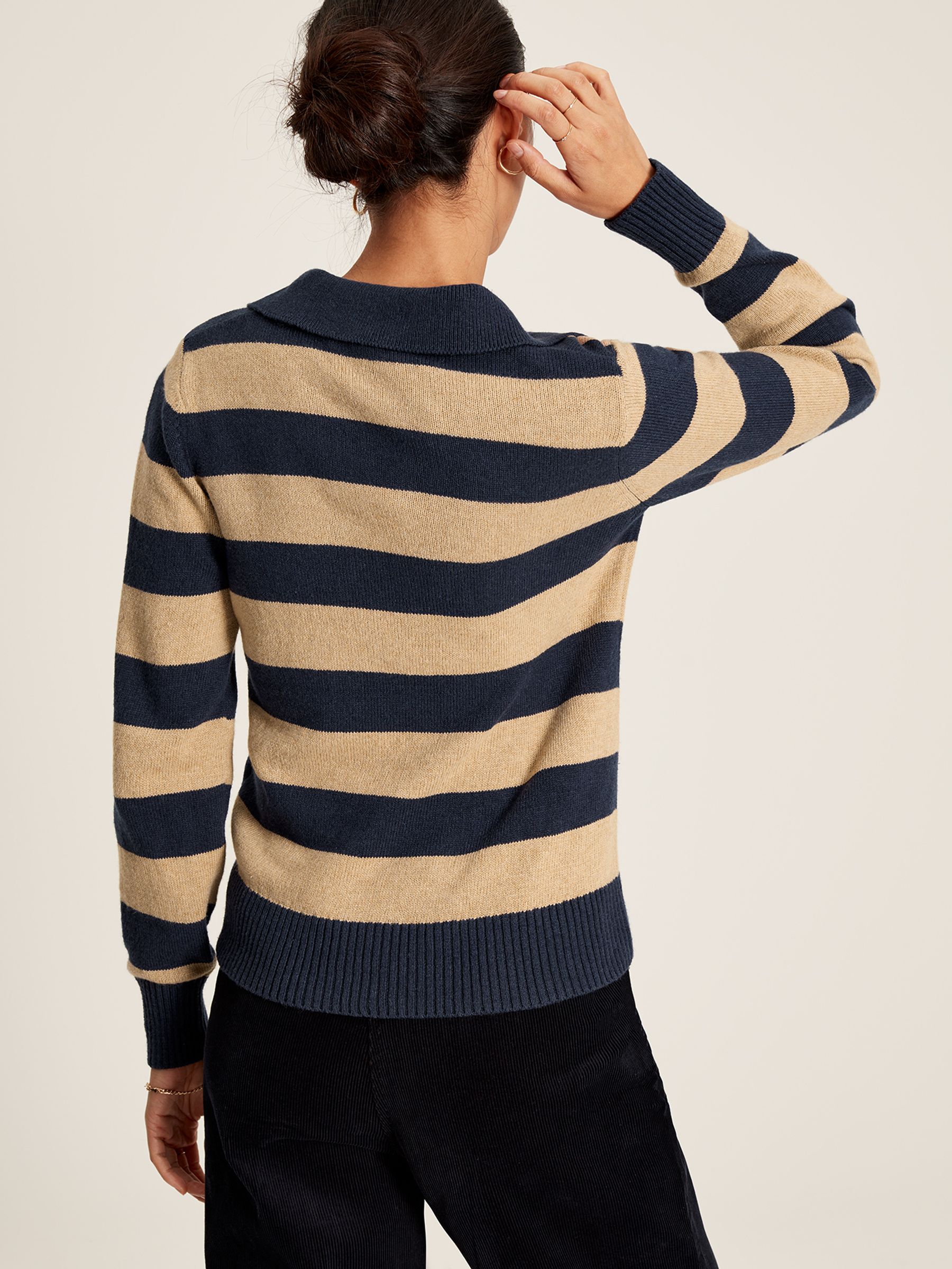Maddie Oat Striped V Neck Jumper with Collar - Image 8 of 13