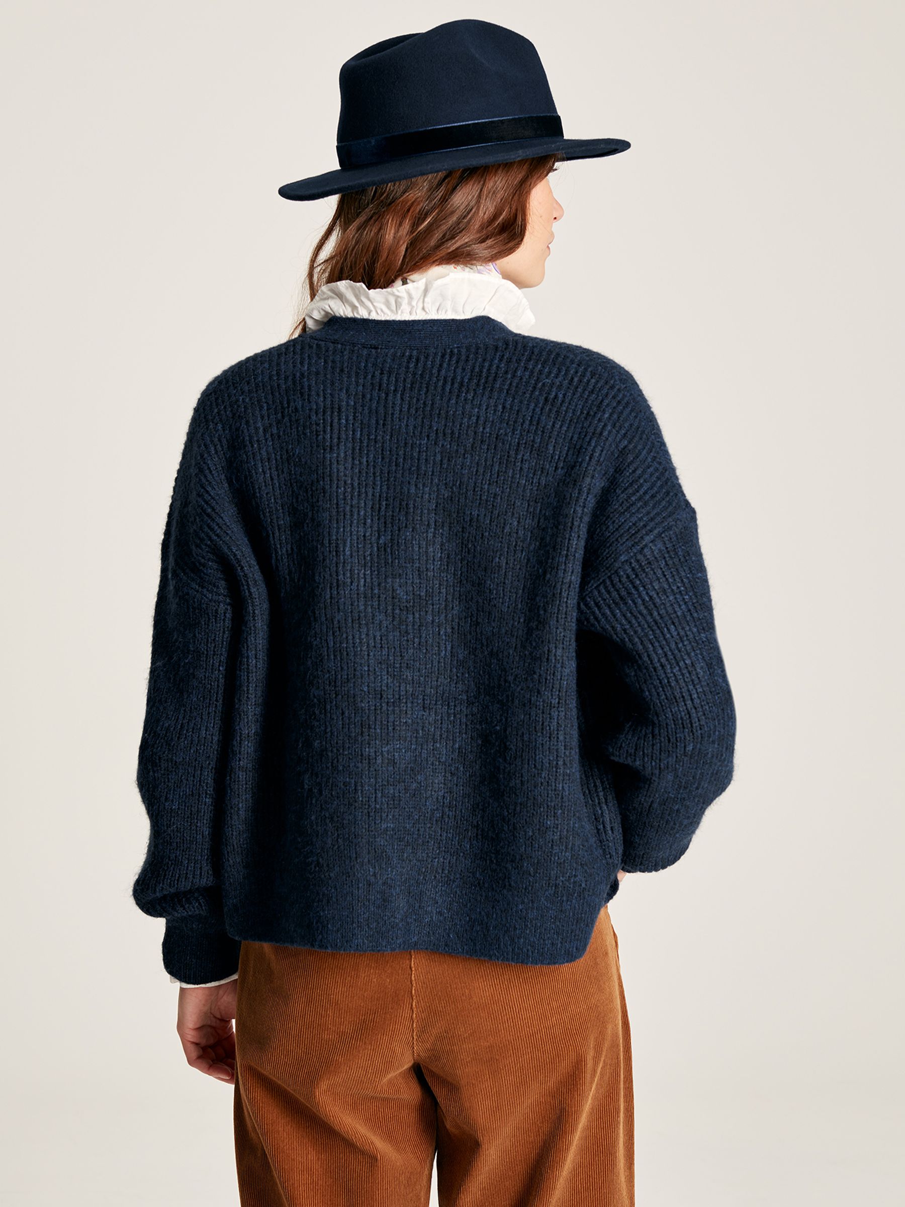 Samantha Navy V Neck Ribbed Knit Buttoned Cardigan - Image 2 of 6