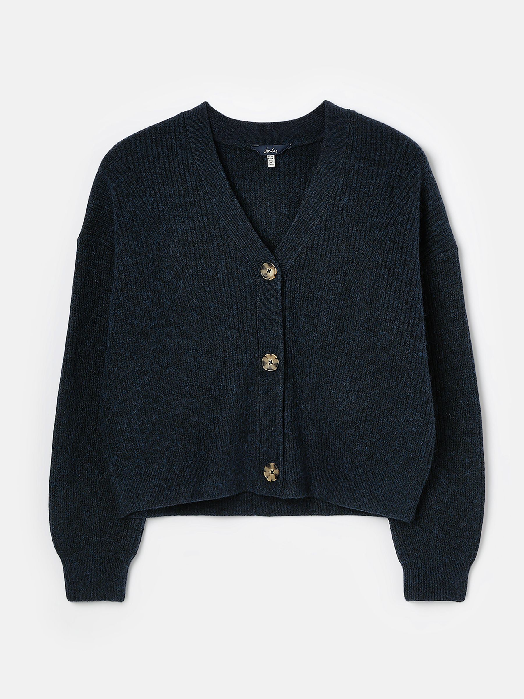 Samantha Navy V Neck Ribbed Knit Buttoned Cardigan - Image 6 of 6
