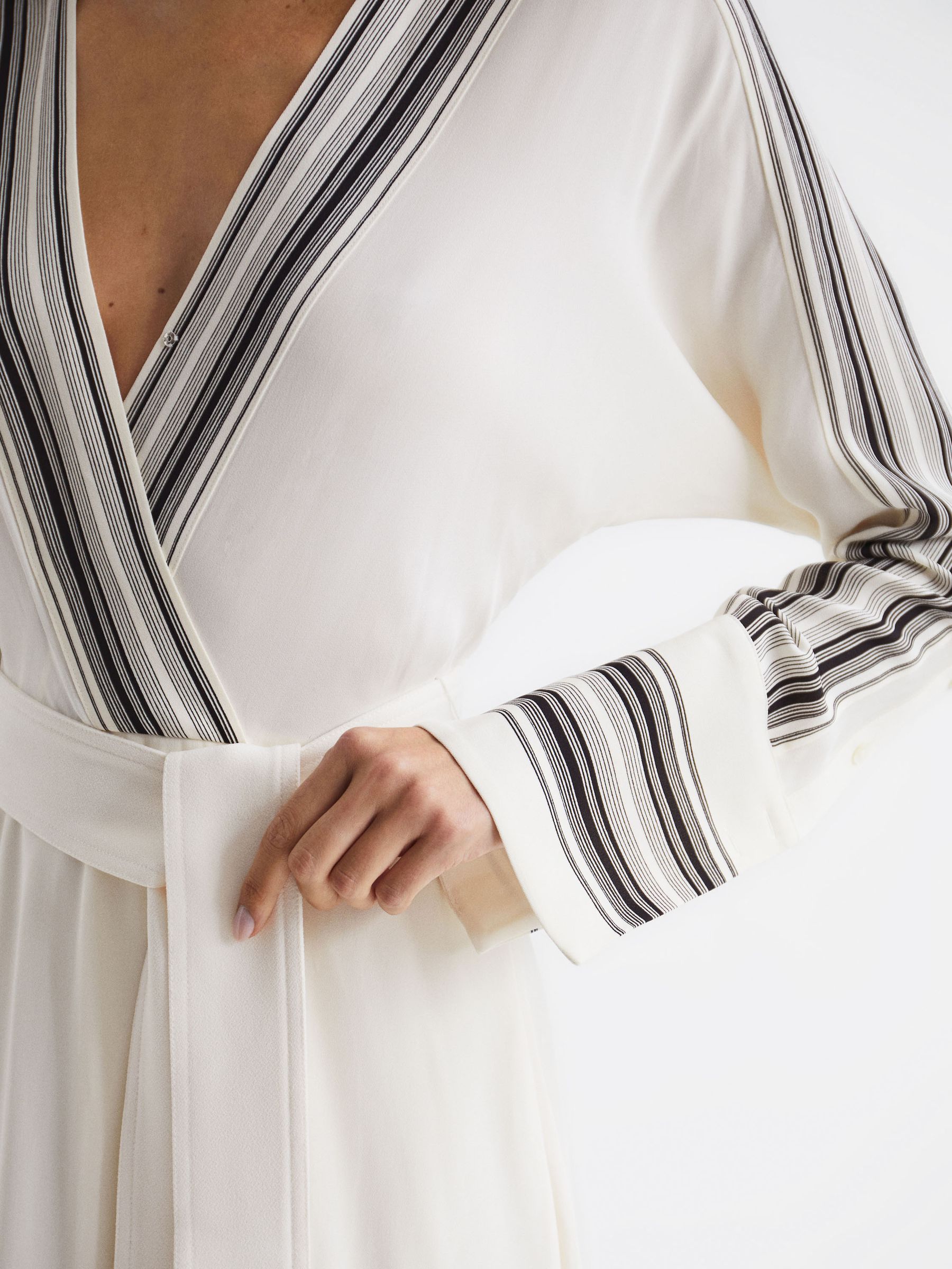 Side Stripe Tie Front Midi Dress in Ivory - Image 4 of 7
