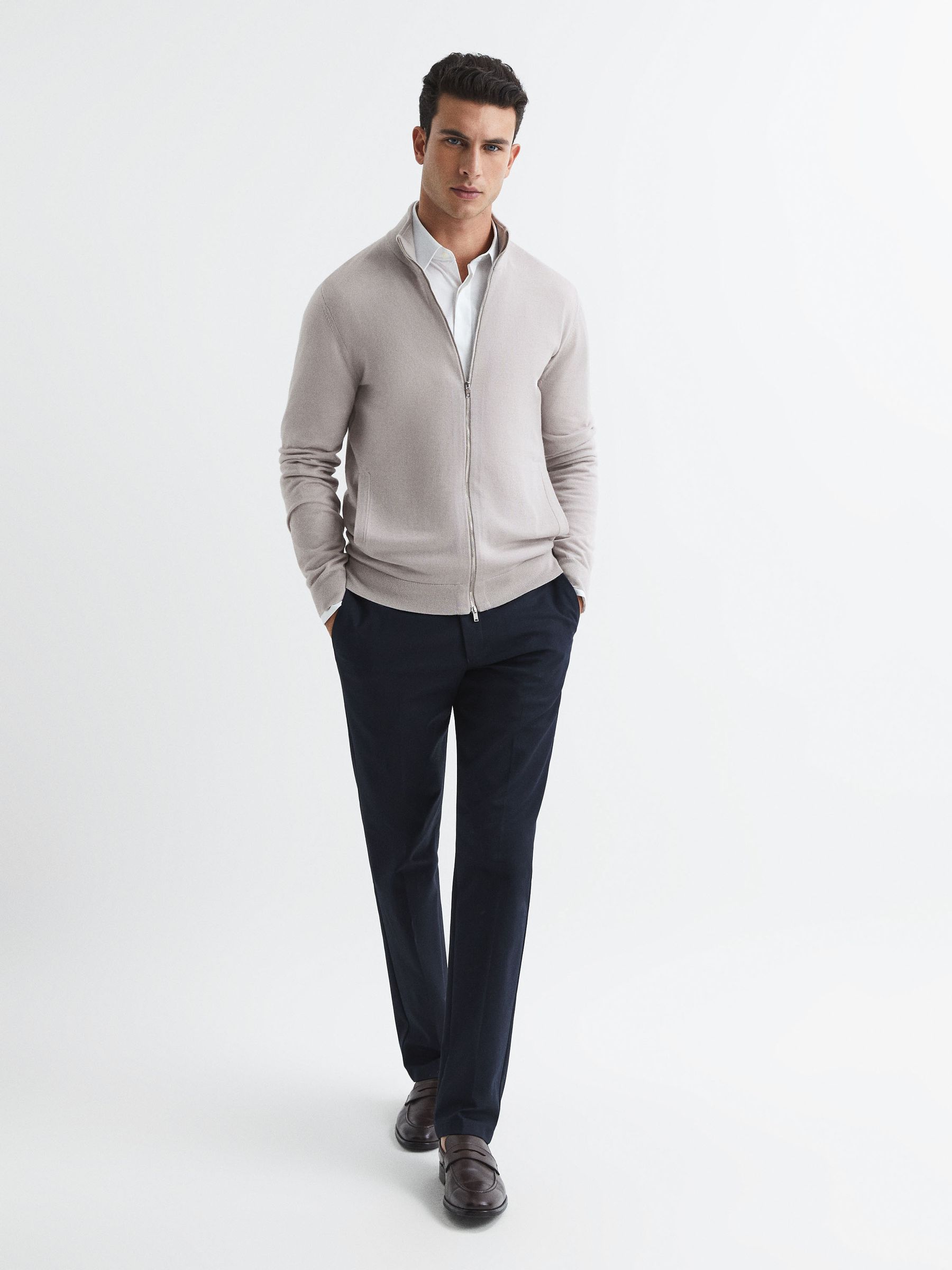 Merino Wool Funnel-Neck Cardigan in Stone - Image 3 of 7