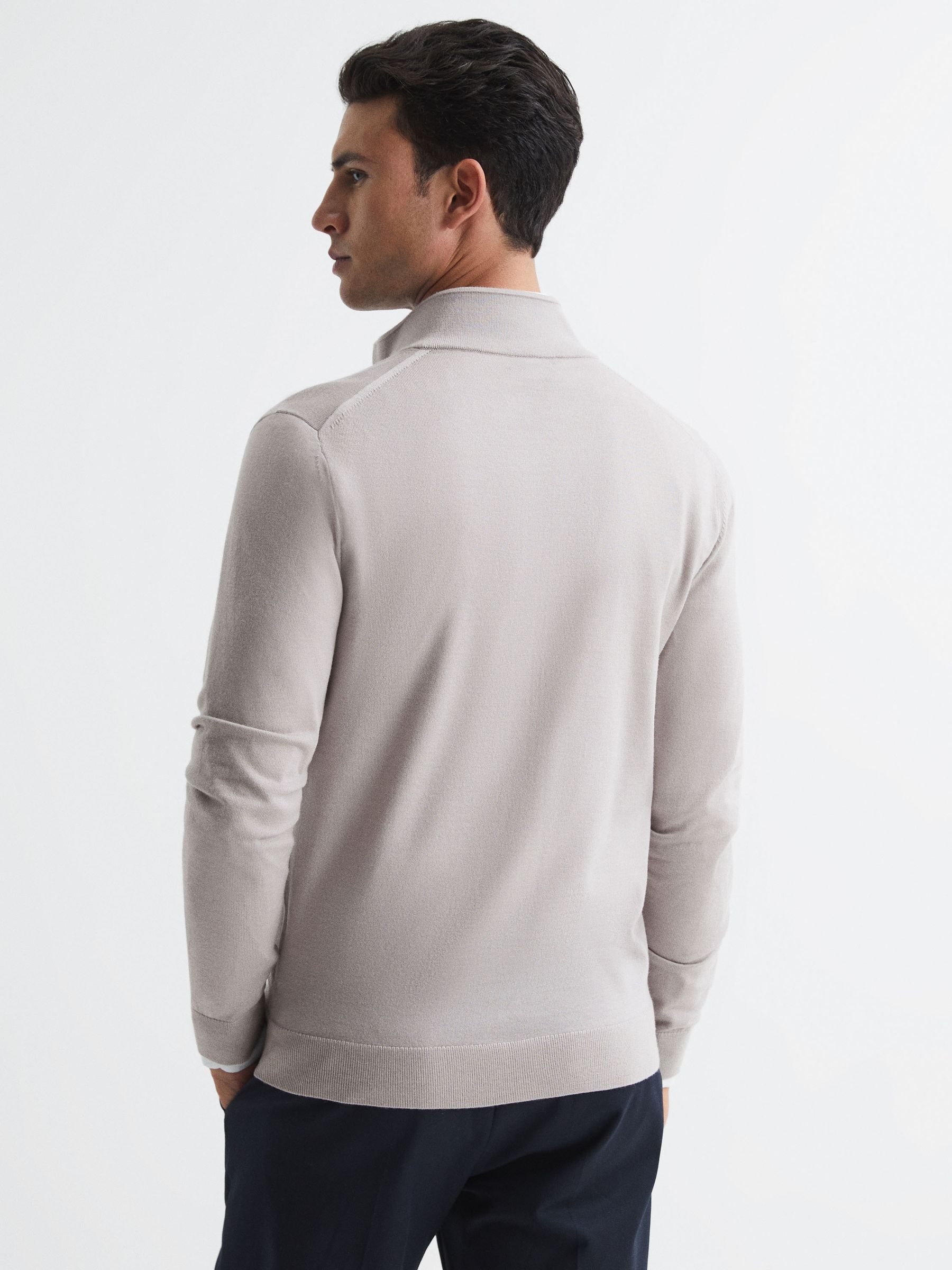 Merino Wool Funnel-Neck Cardigan in Stone - Image 5 of 7