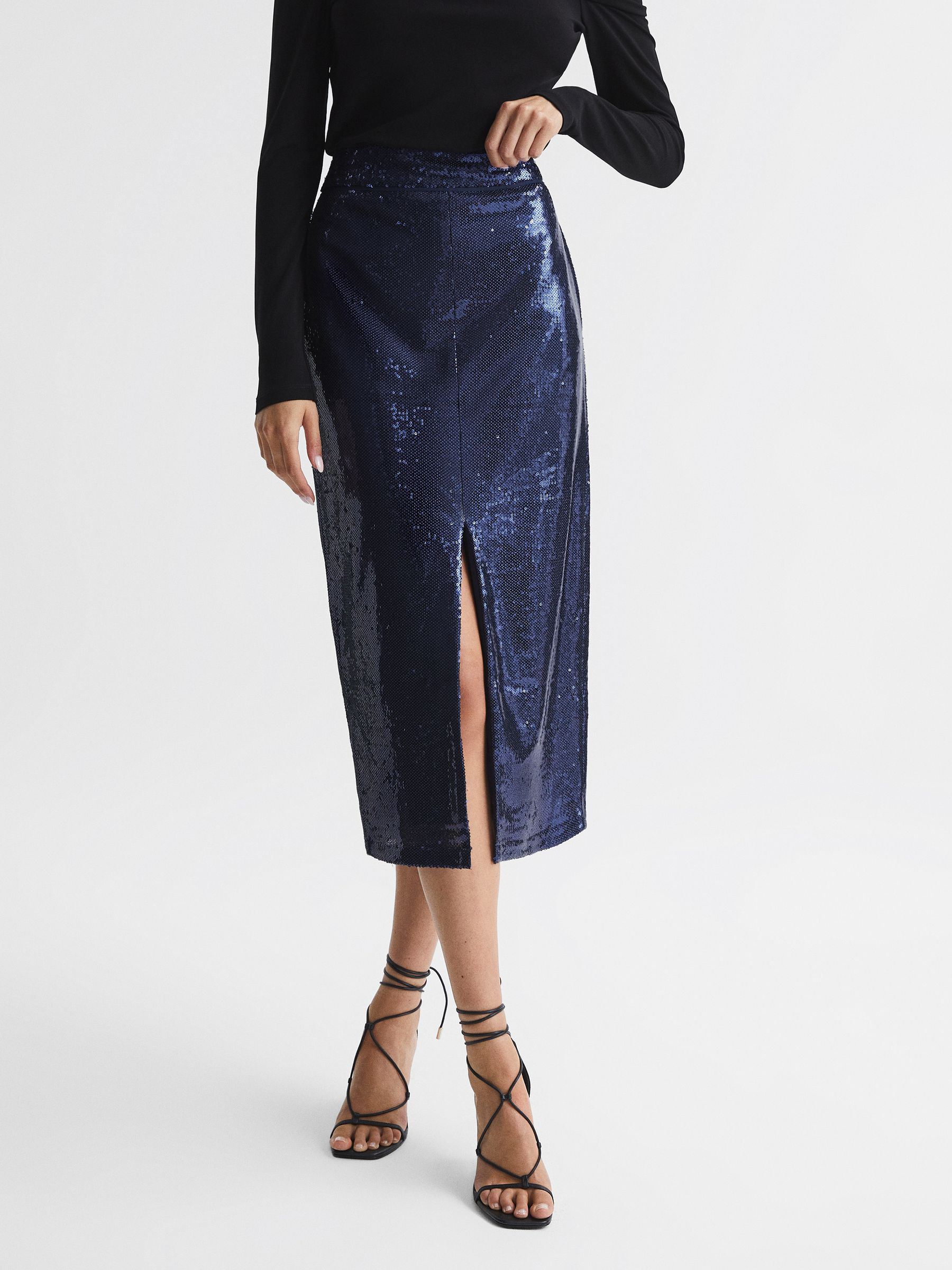Sequin Pencil Skirt in Blue - Image 1 of 6