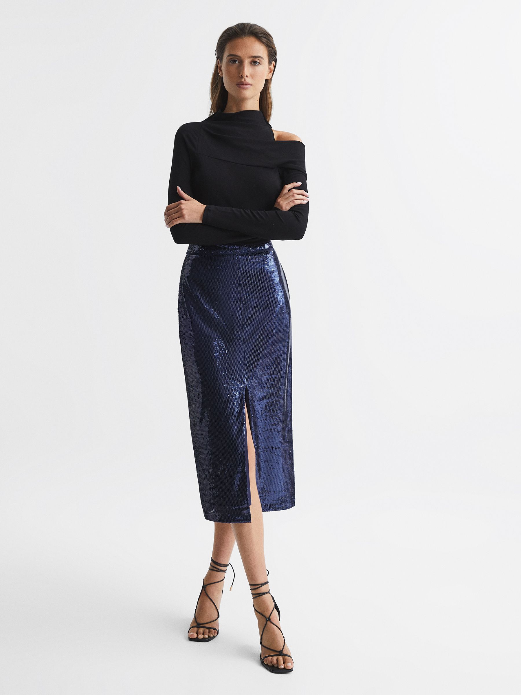 Sequin Pencil Skirt in Blue - Image 3 of 6
