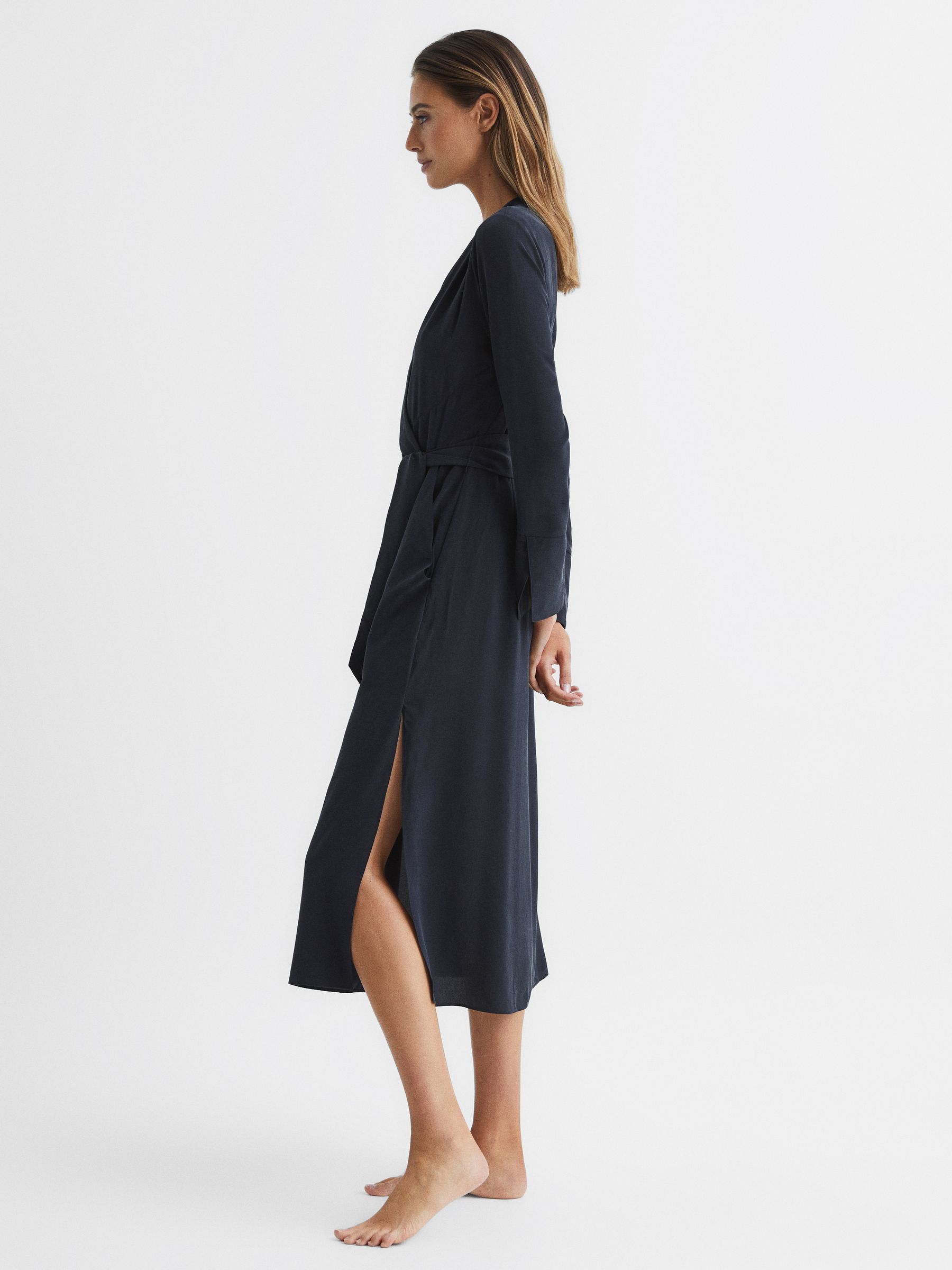 Silk Robe in Navy - Image 3 of 7