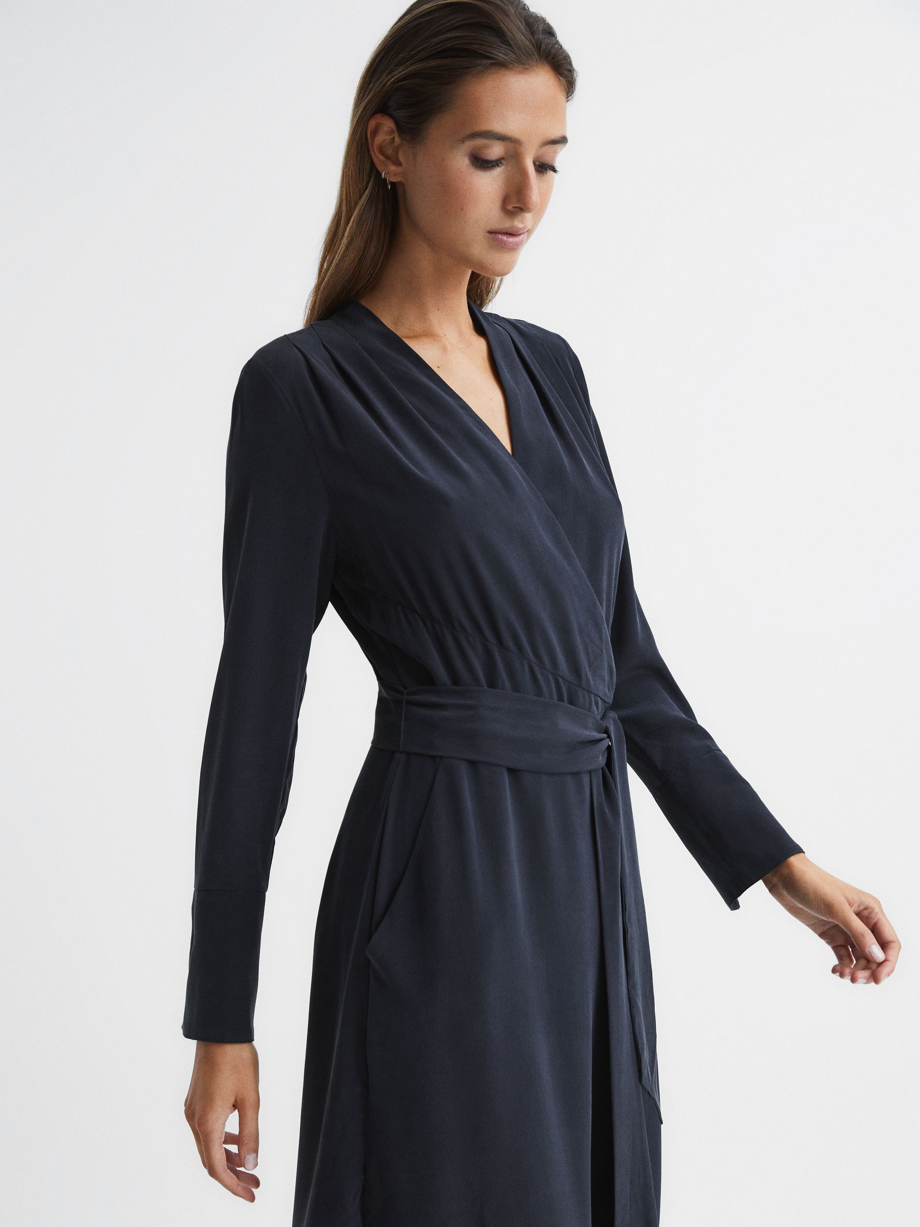 Silk Robe in Navy - Image 4 of 7