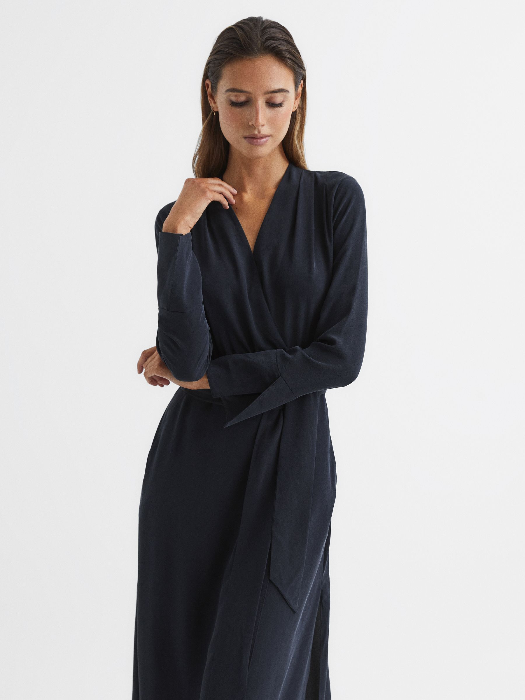 Silk Robe in Navy - Image 6 of 7