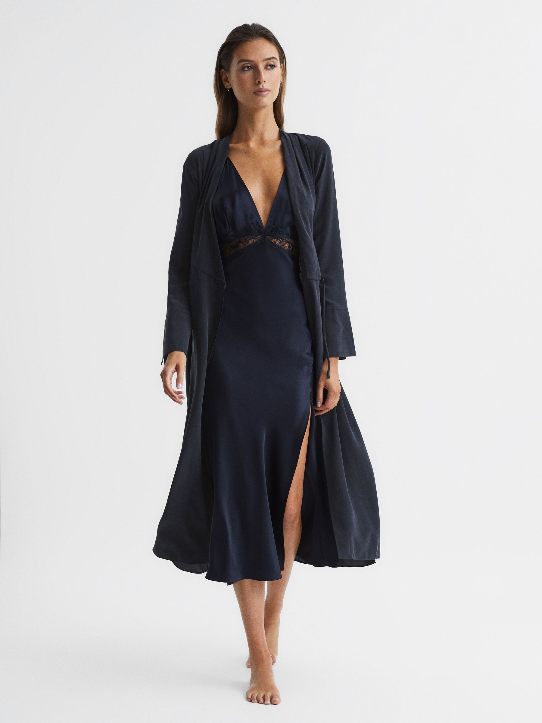Silk Robe in Navy - Image 7 of 7