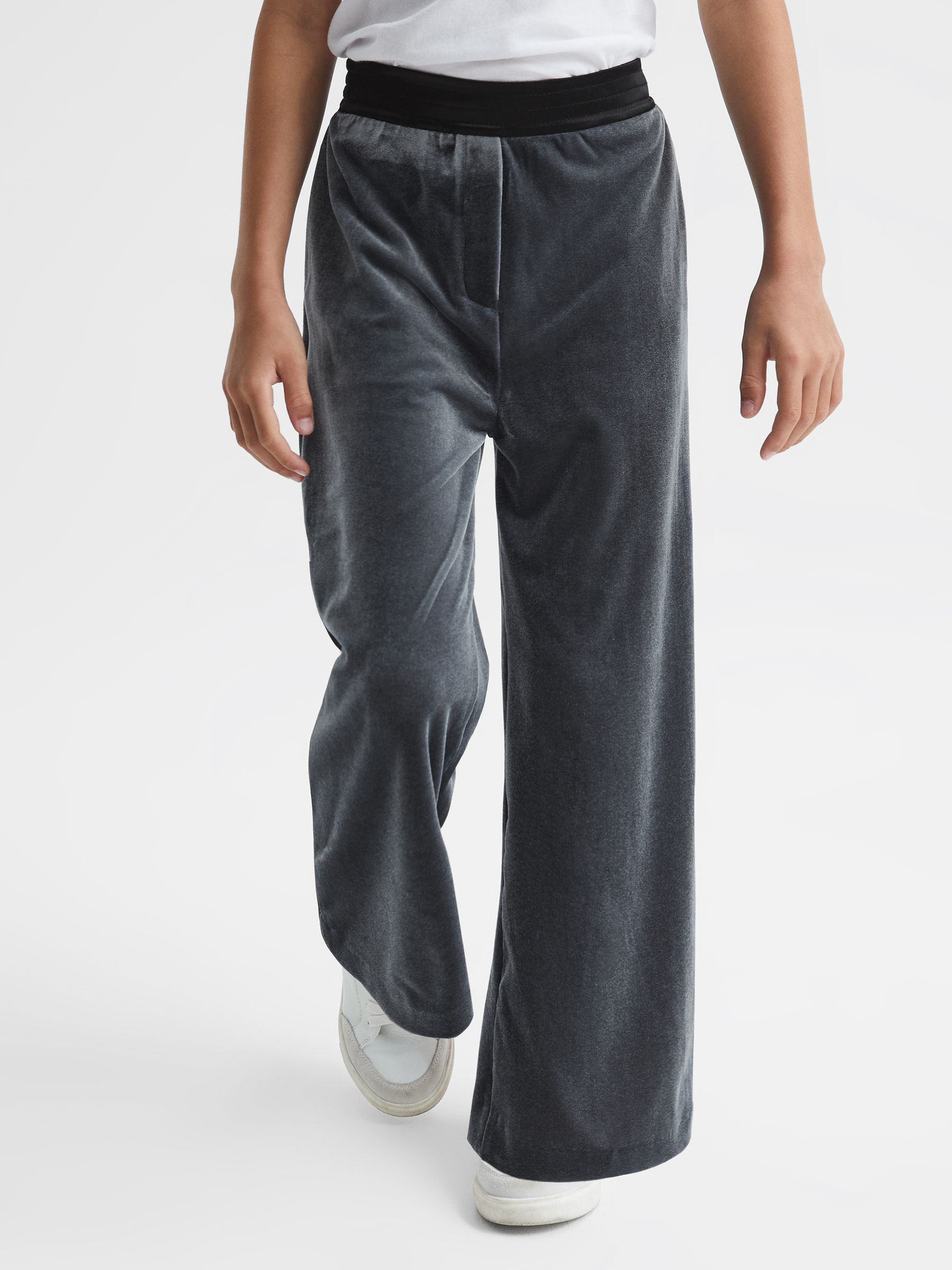 Senior Velvet Wide Leg Trousers in Silver - Image 1 of 6