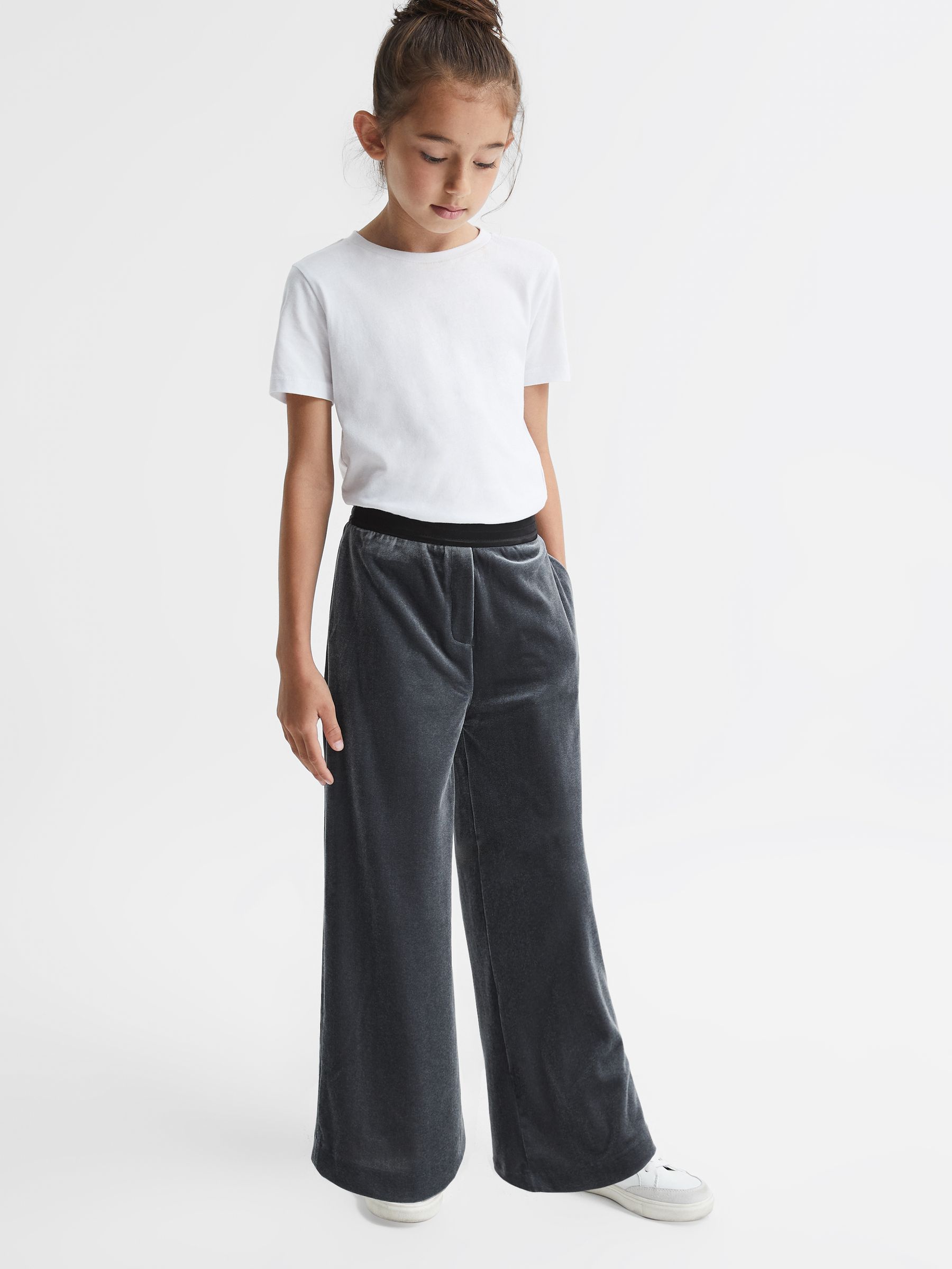 Senior Velvet Wide Leg Trousers in Silver - Image 3 of 6
