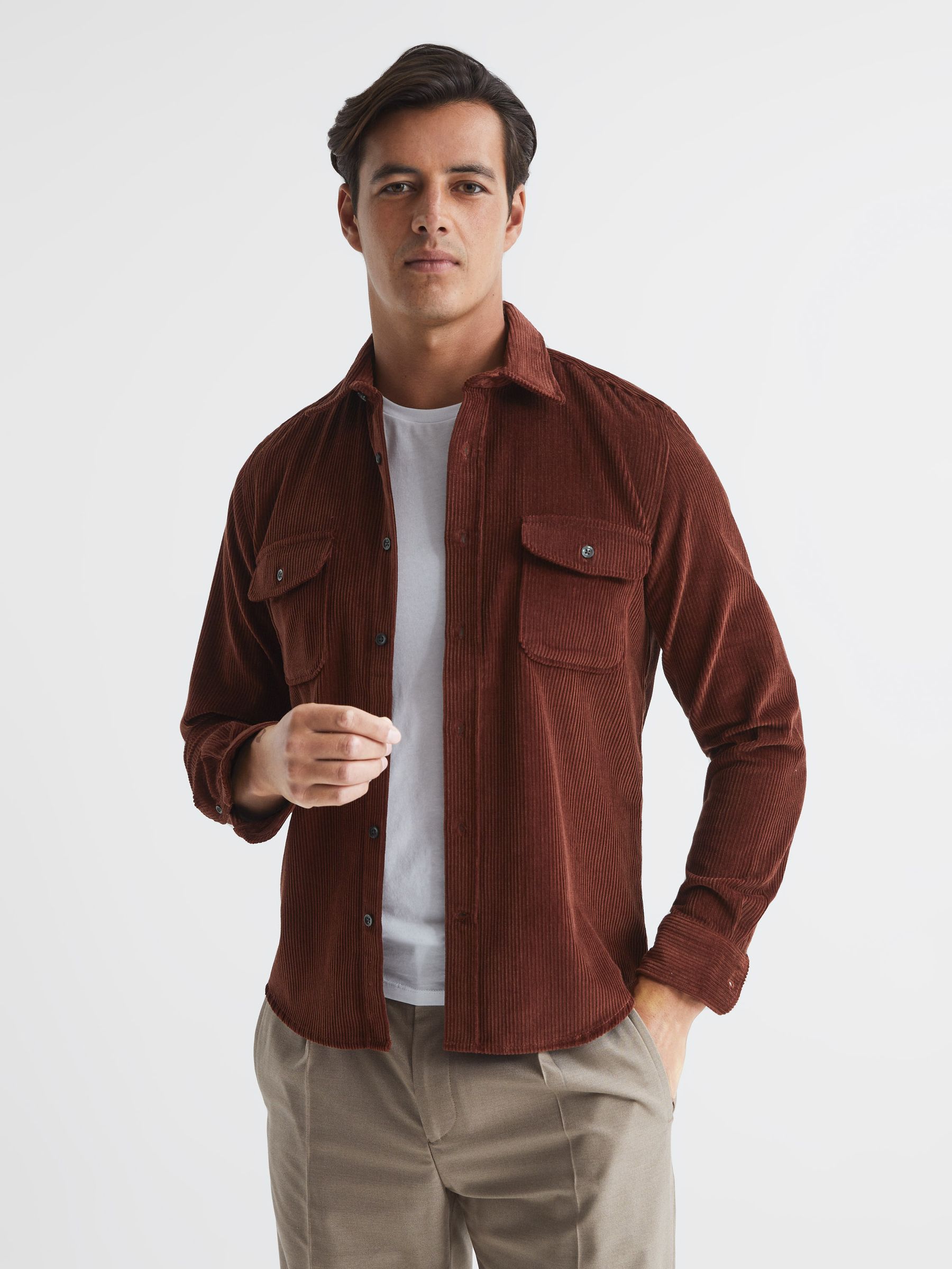 Corduroy Twin Pocket Overshirt in Rust - Image 1 of 5