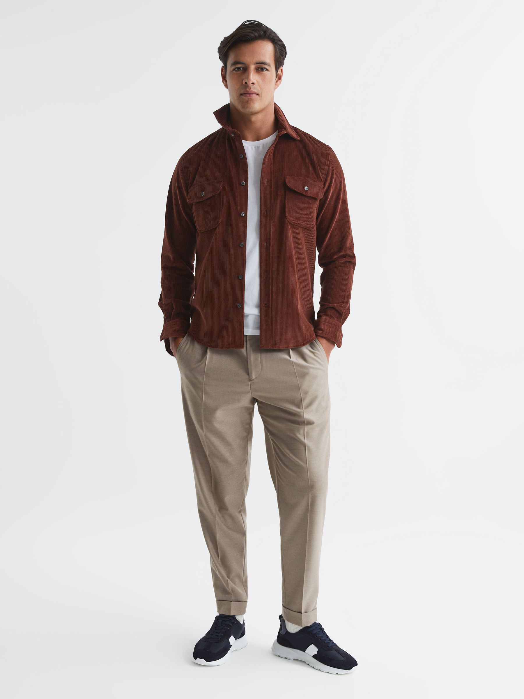 Corduroy Twin Pocket Overshirt in Rust - Image 3 of 5