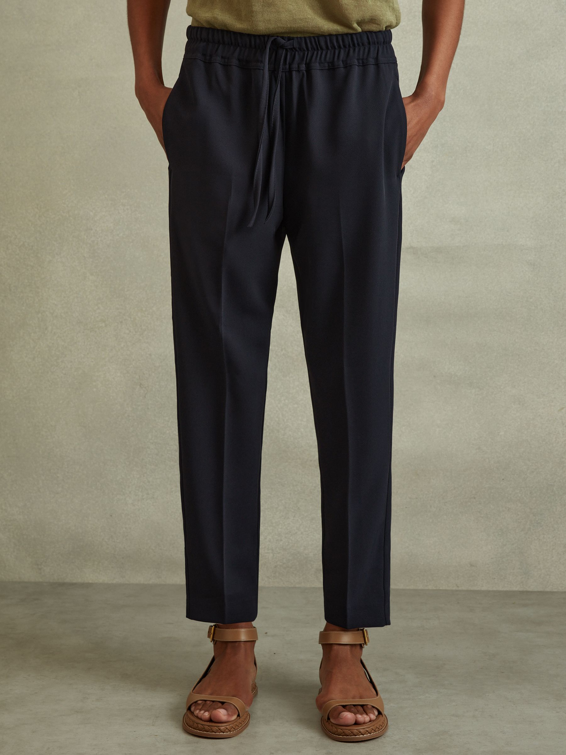 Petite Tapered Pull On Trousers in Navy - Image 1 of 6
