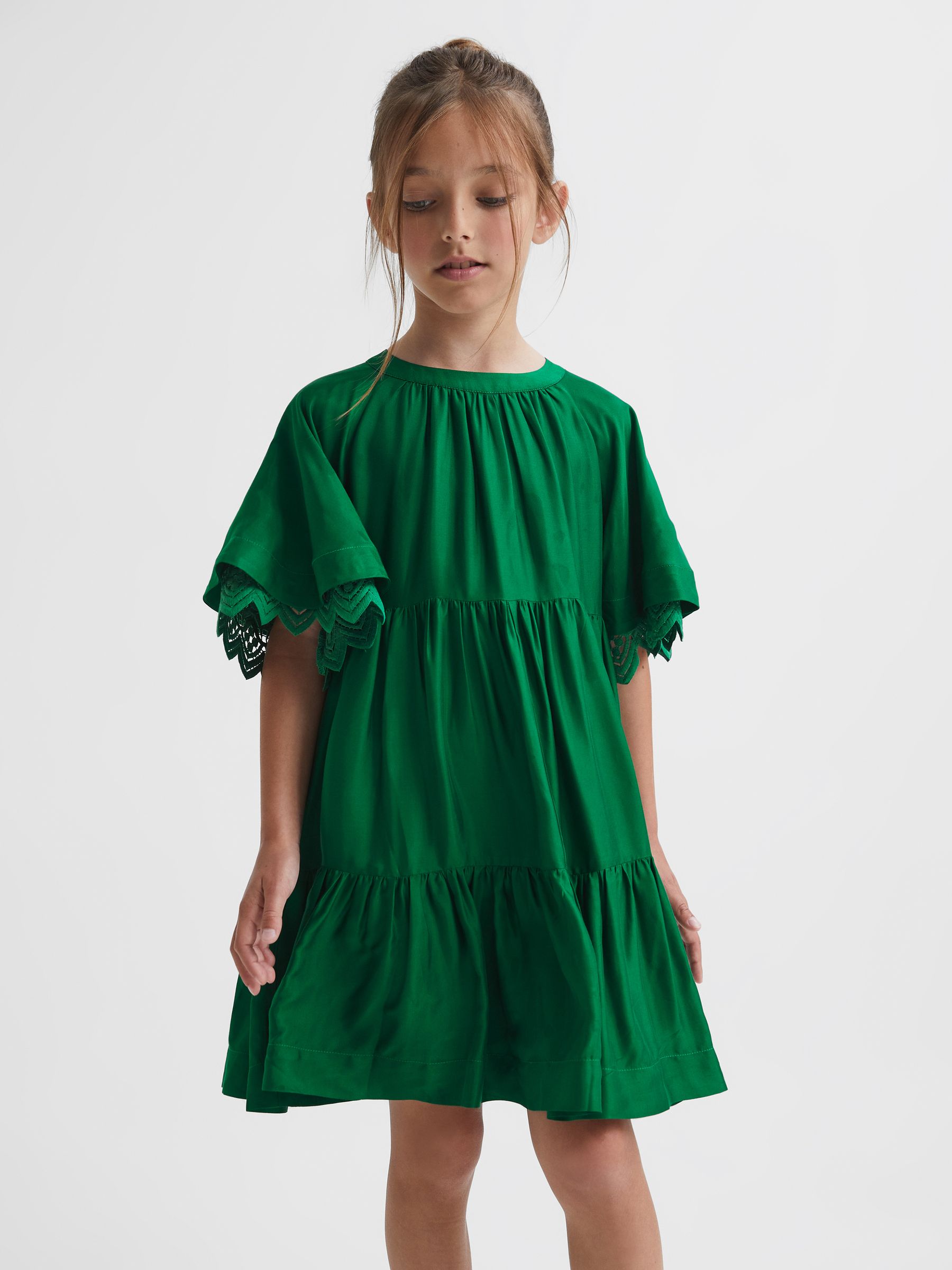 Junior Lace Sleeve Dress in Green - Image 1 of 8