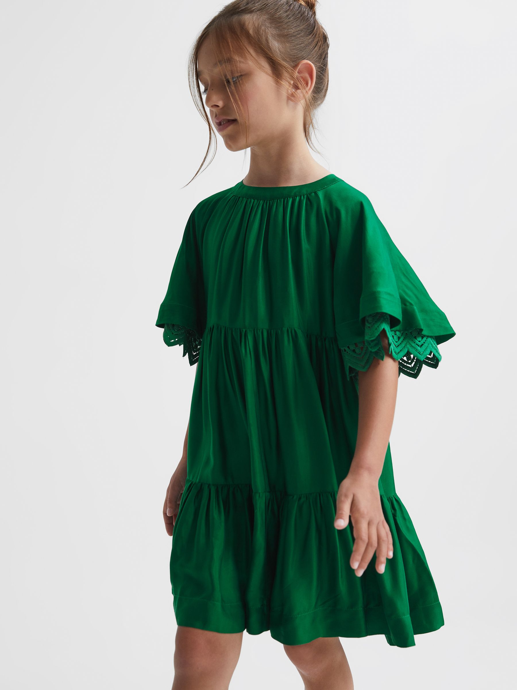 Junior Lace Sleeve Dress in Green - Image 7 of 8