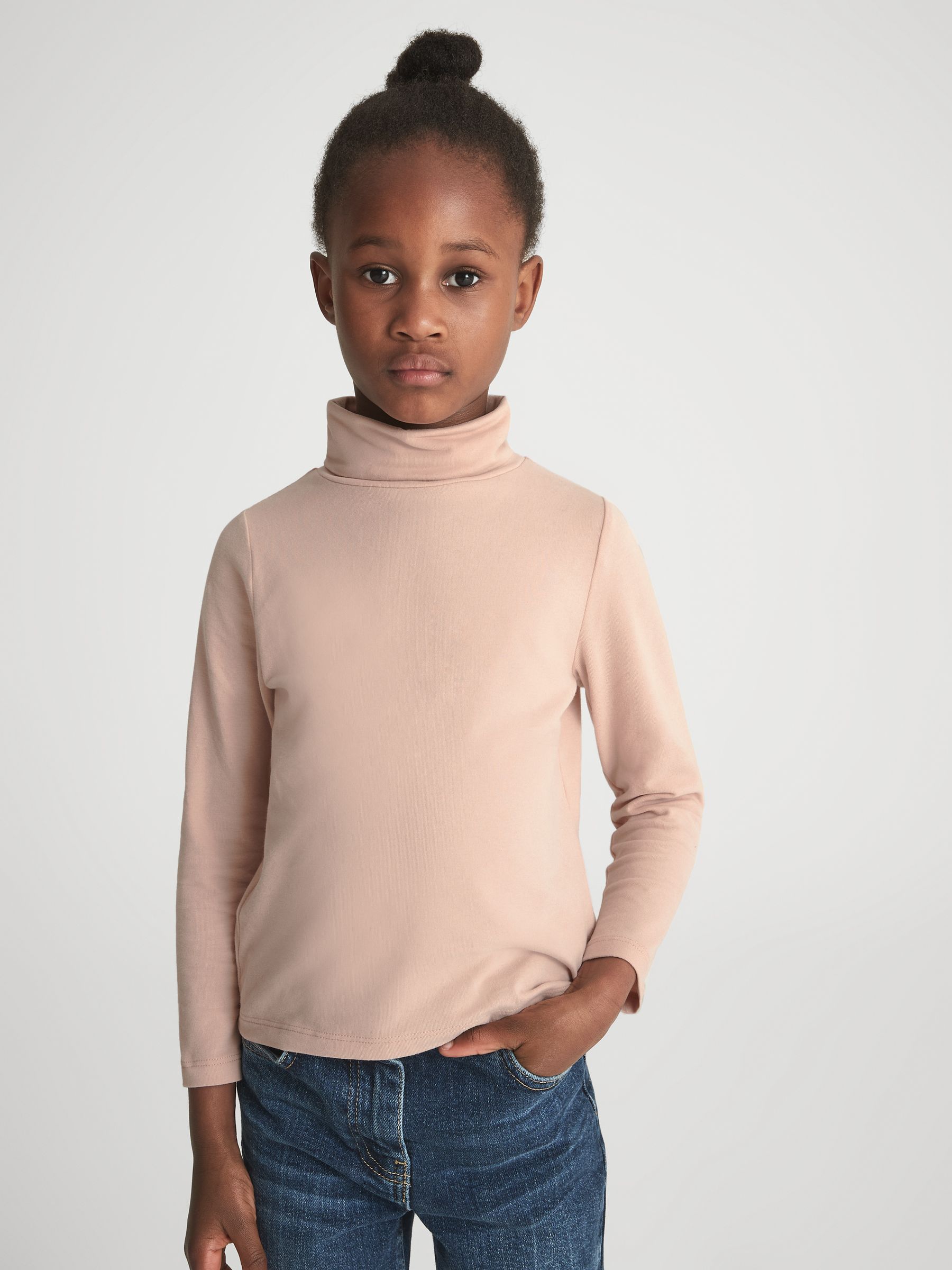 Cotton Blend Roll Neck Top in Pink - Image 1 of 1