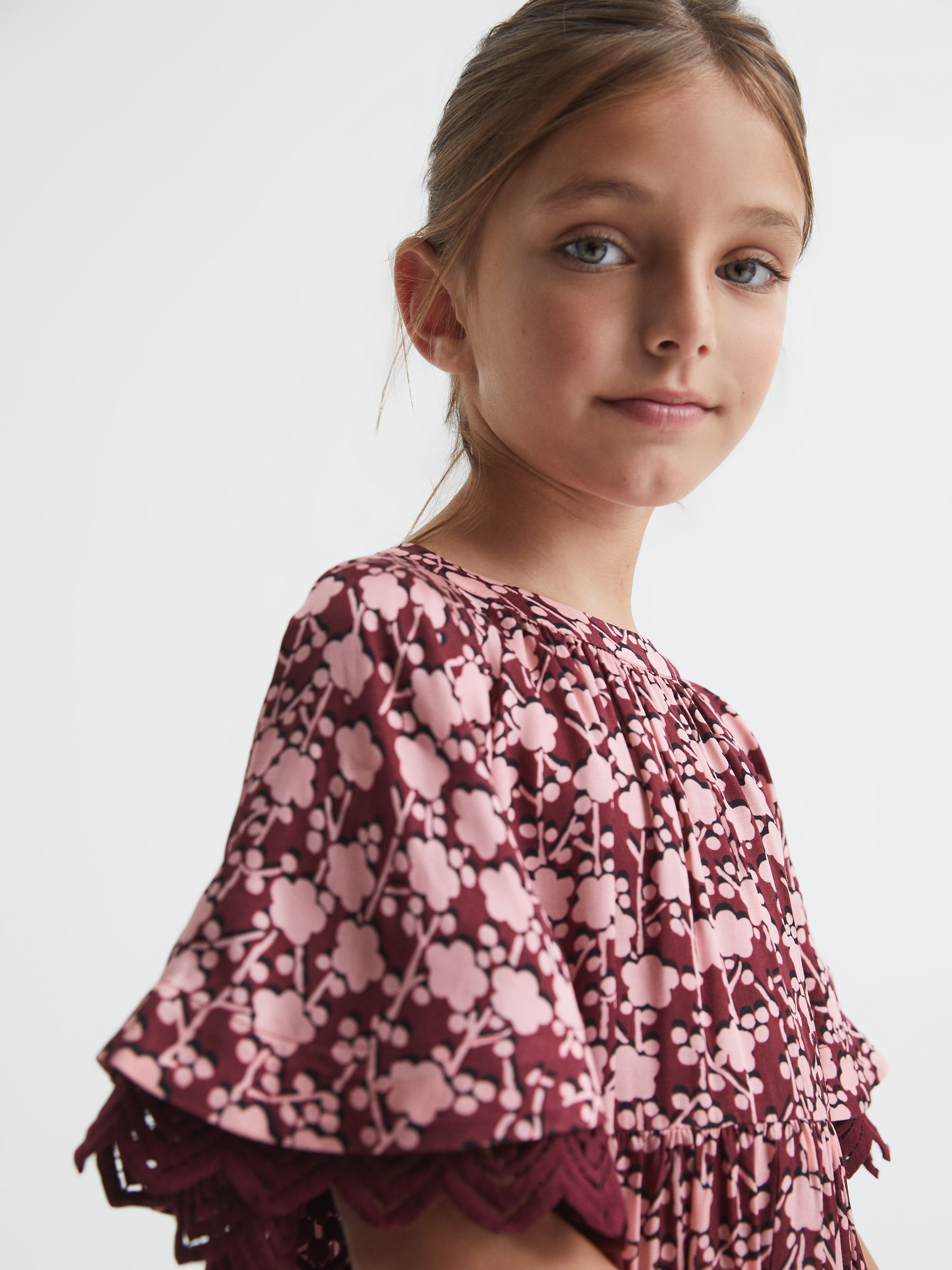 Senior Lace Sleeve Printed Dress in Pink Print - Image 4 of 8