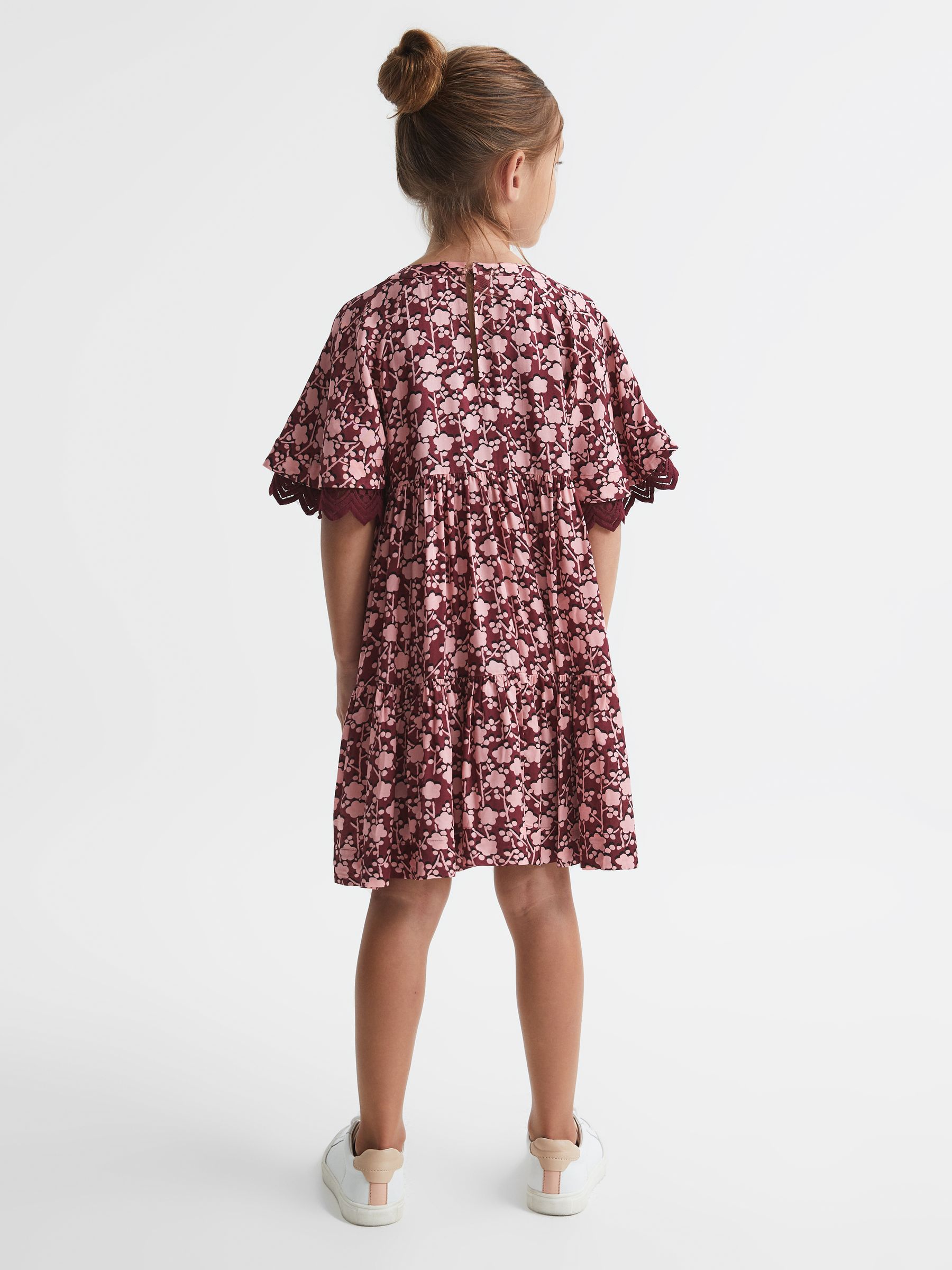 Senior Lace Sleeve Printed Dress in Pink Print - Image 5 of 8